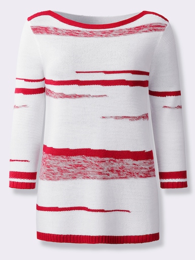 3/4 Arm-Pullover - weiß-rot-gemustert