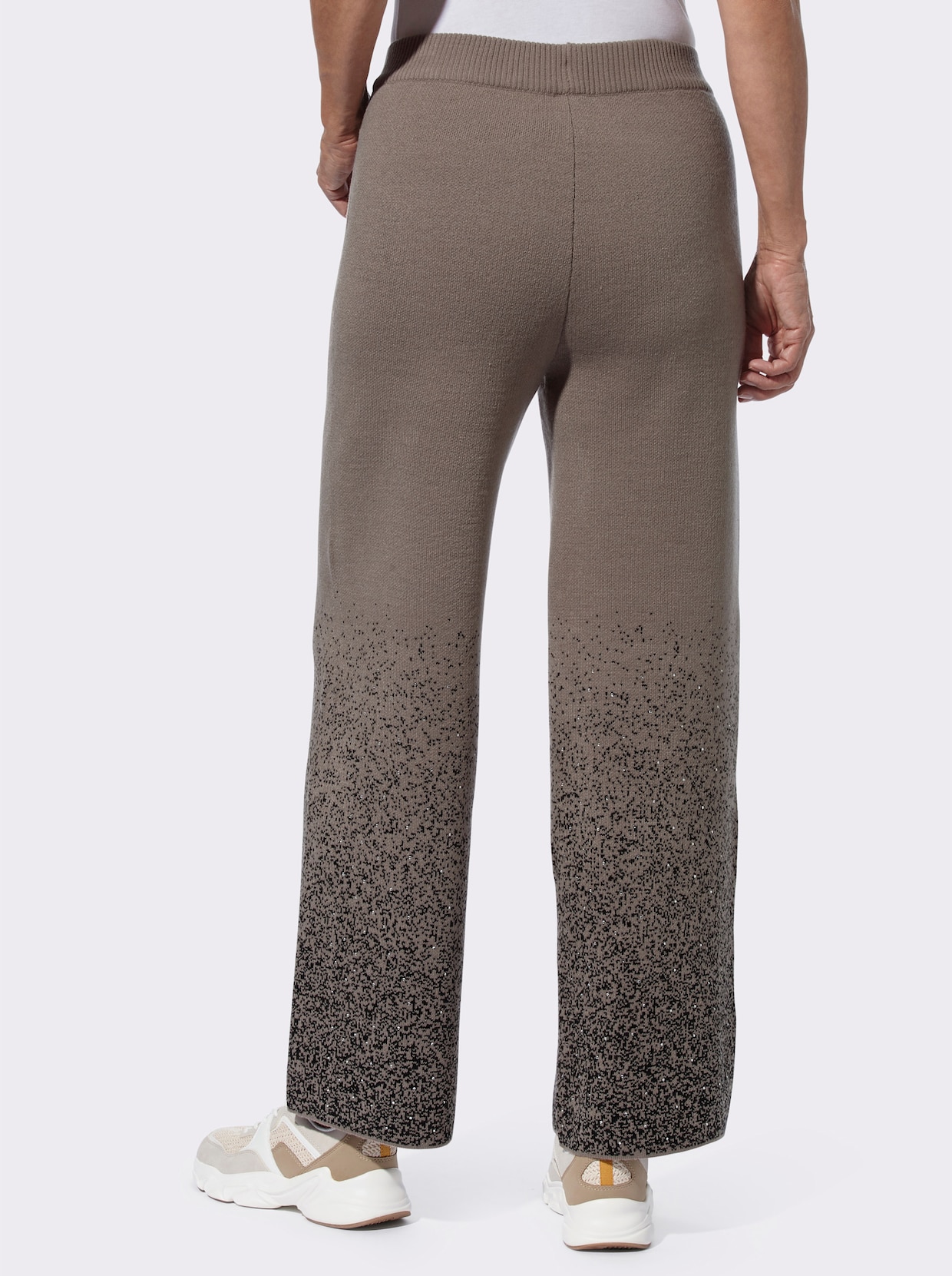 Broek van tricot - taupe/zwart gedessineerd