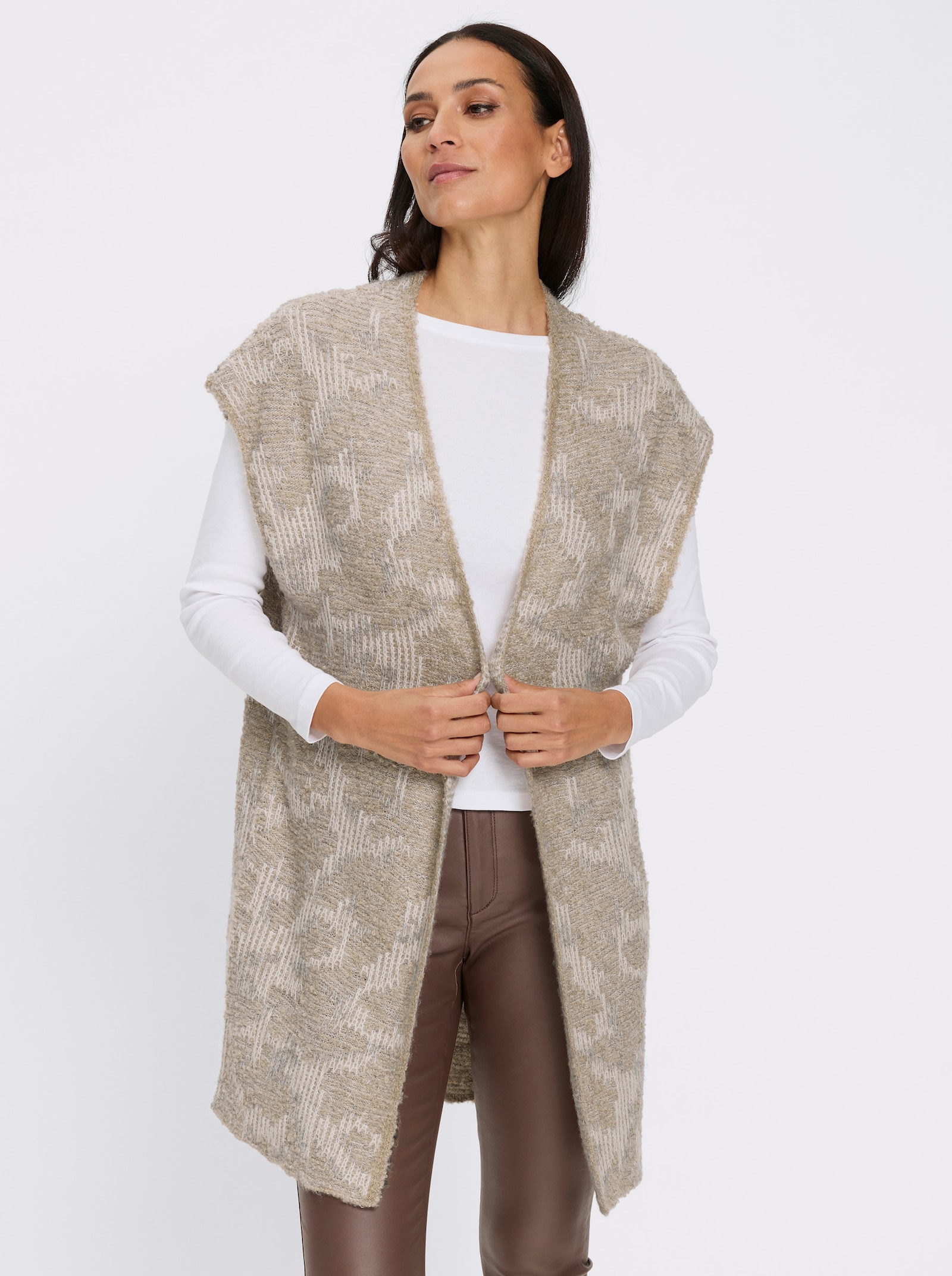 heine Strickweste - steingrau-champagner-gemustert