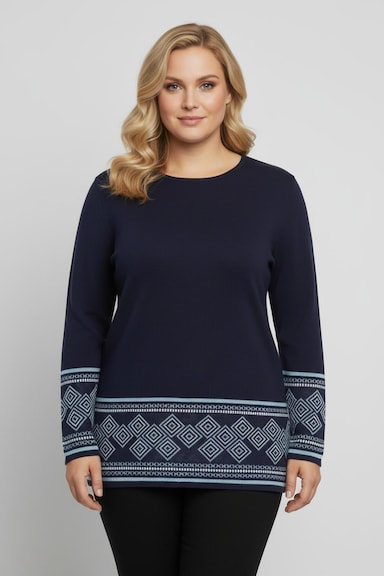 Longpullover weich wie Kaschmir - marine-himmelblau