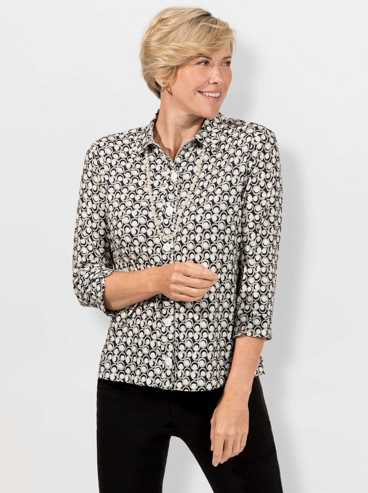 Jerseyblouse - pistazie/marine geprint