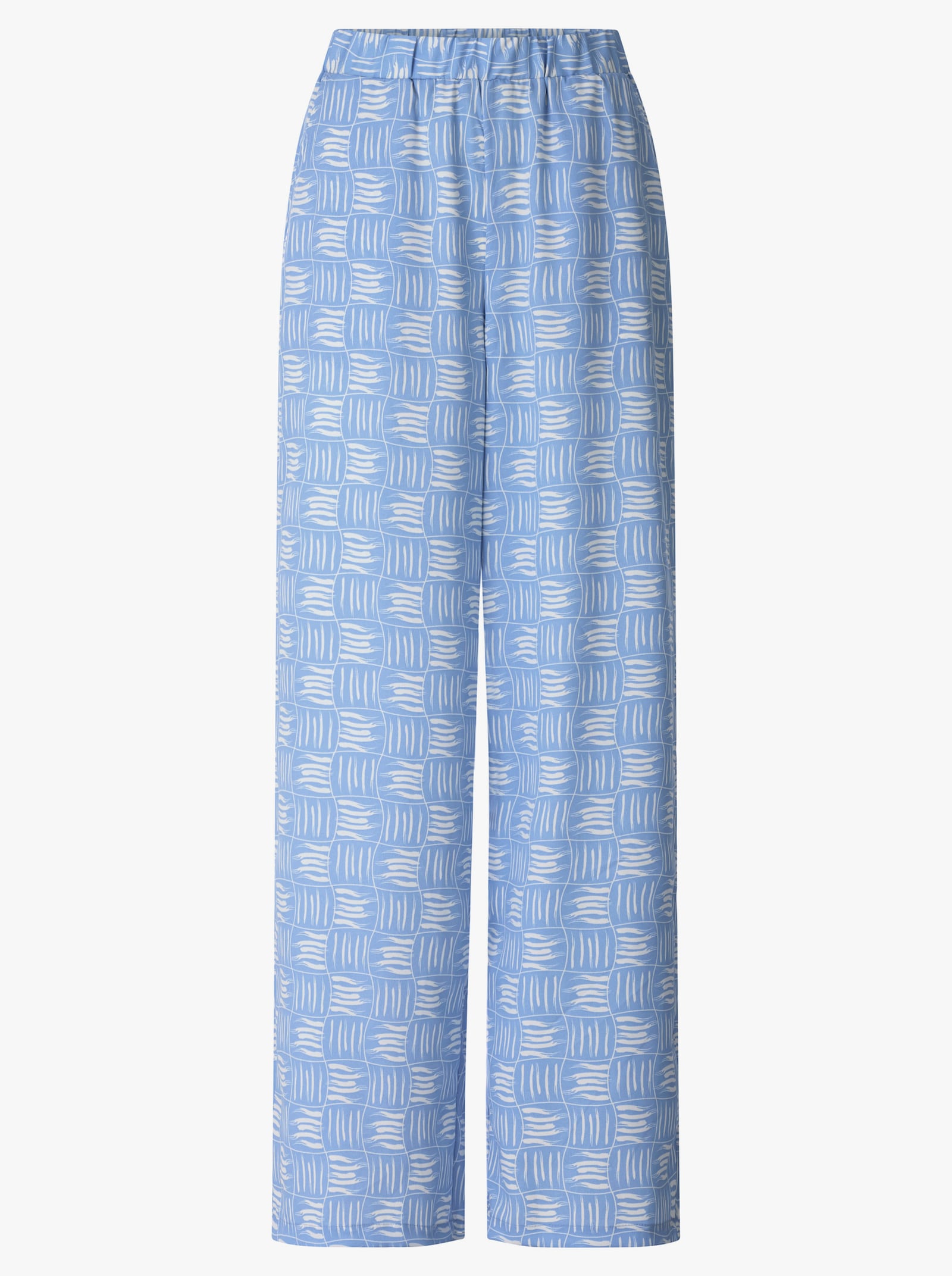 Comfortbroek met 2 zakken - hemelsblauw/ecru bedrukt
