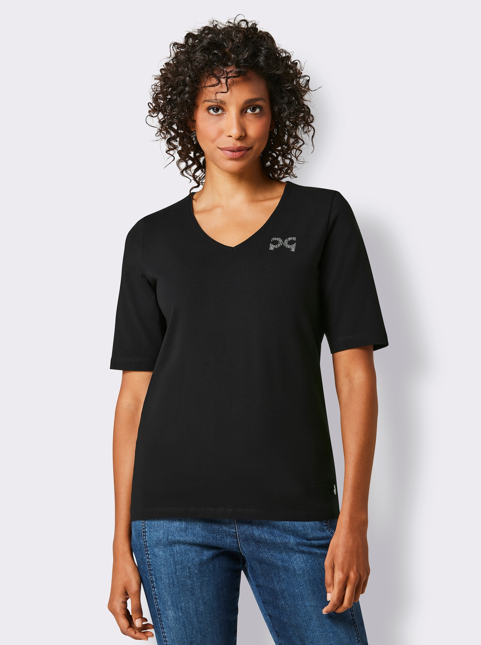 CREATION L PREMIUM Kurzarmshirt aus leicht glänzender Qualität - schwarz