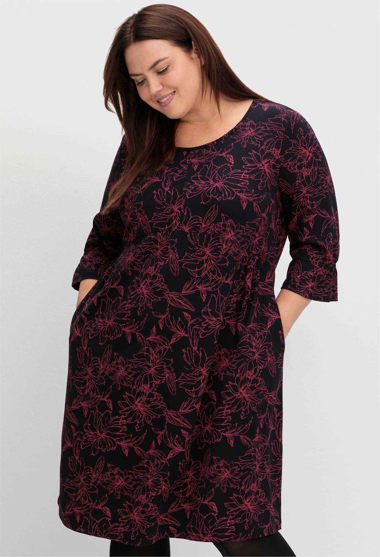 sheego Shirtkleid - schwarz-gemustert