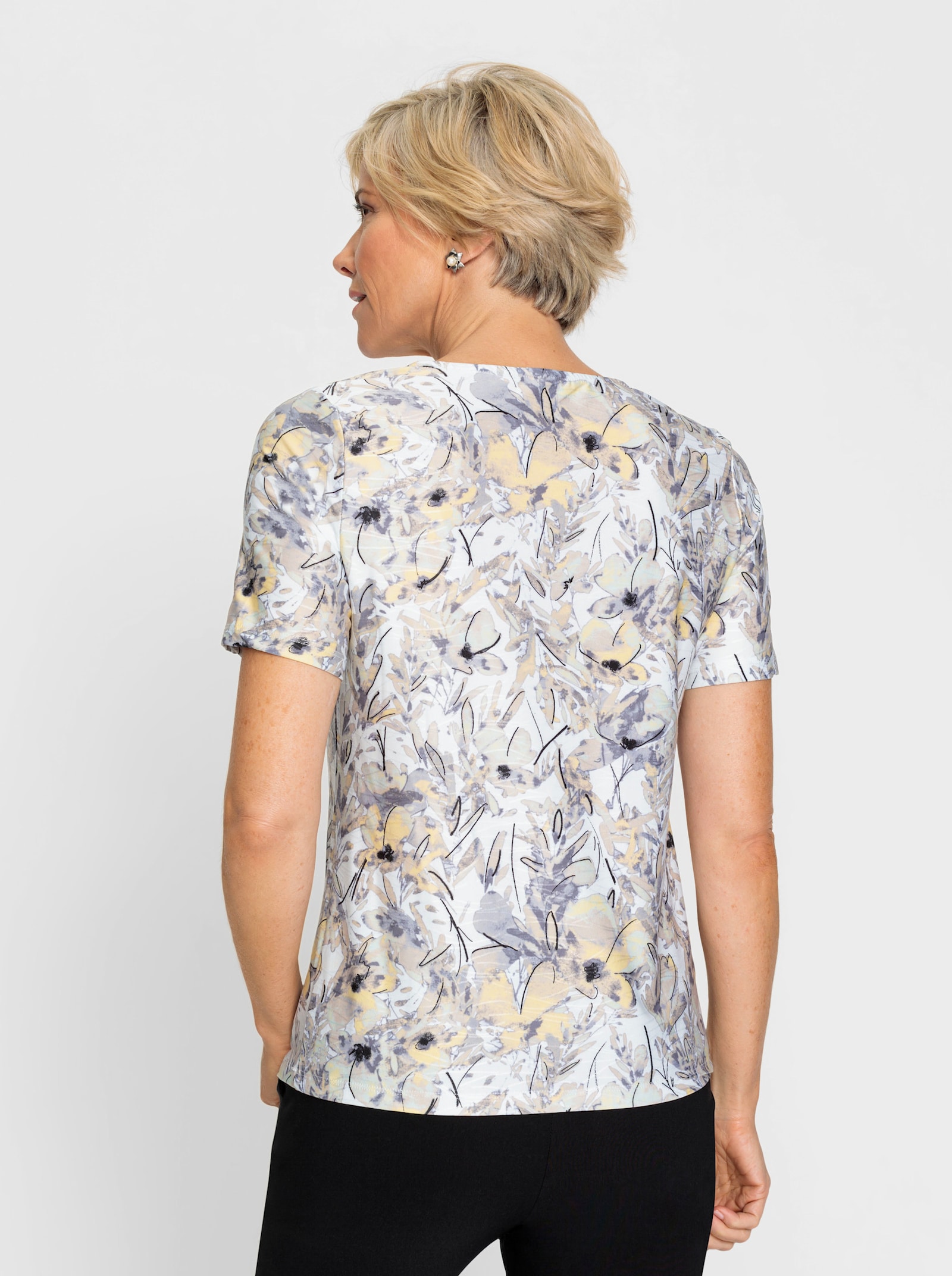 Rundhalsshirt im floralen Dessin - sand-ecru-bedruckt