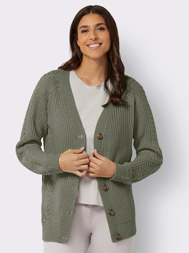 Strickjacke mit Zopfmuster - khaki