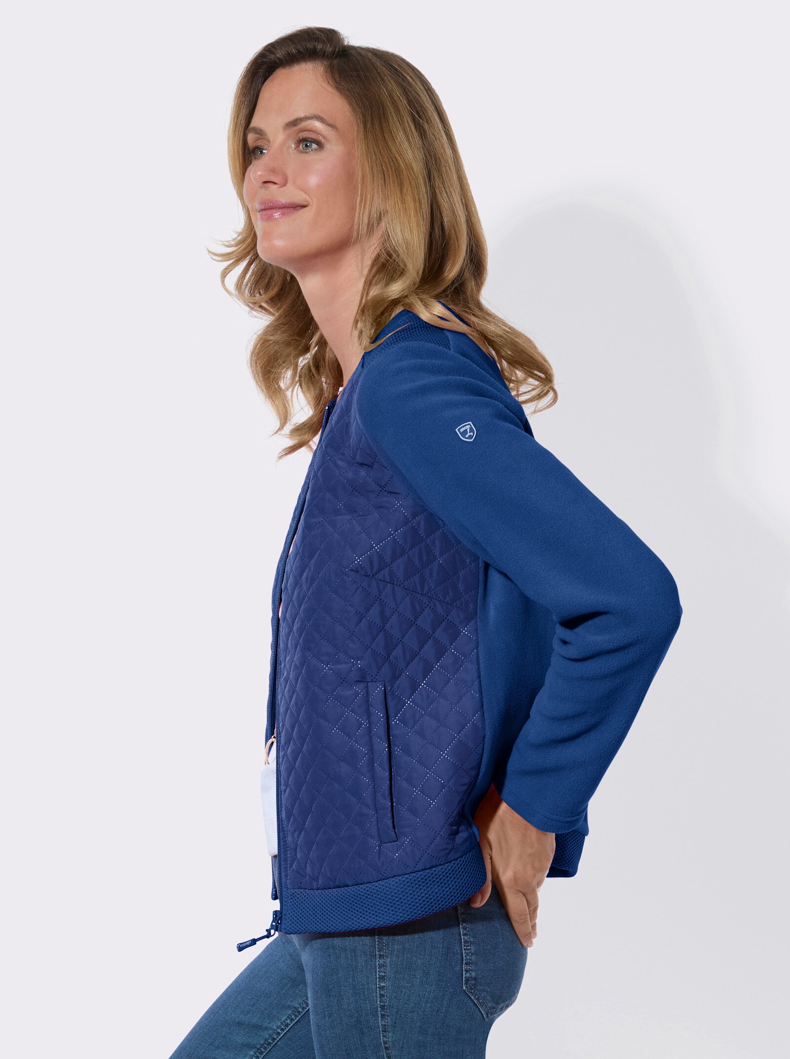 Fleecejacke mit Steppmuster-Einsätzen - royalblau