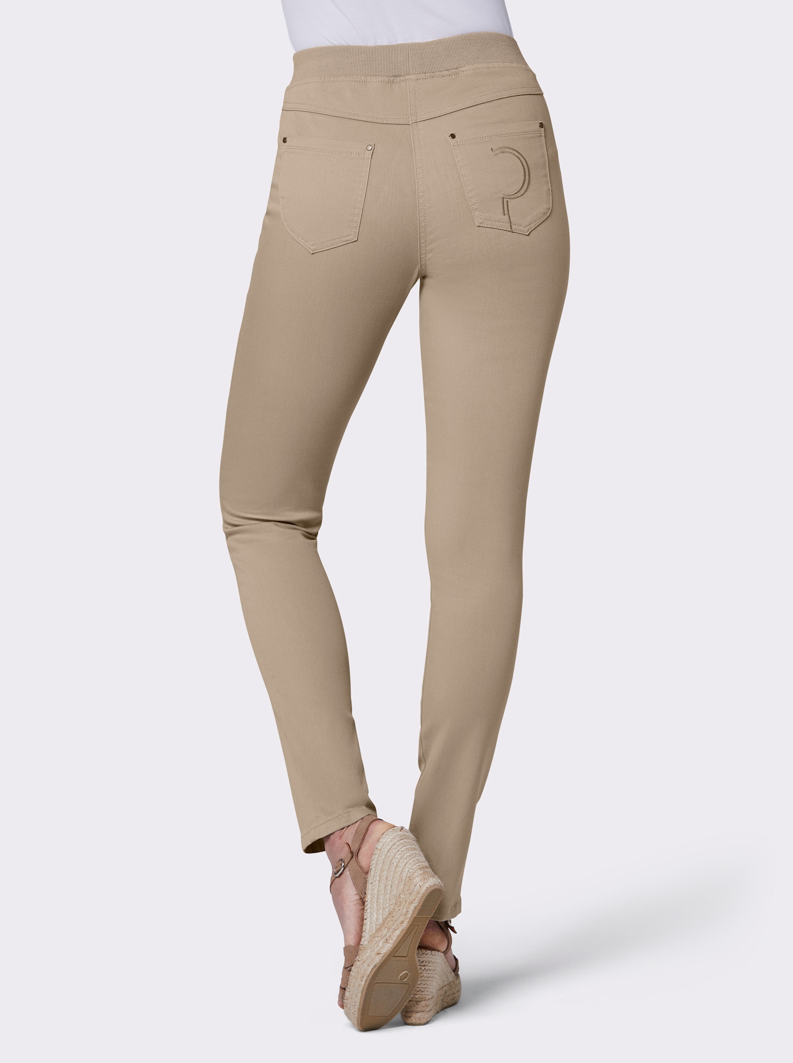 CREATION L PREMIUM Jean avec ceinture en tricot côtelé - beige