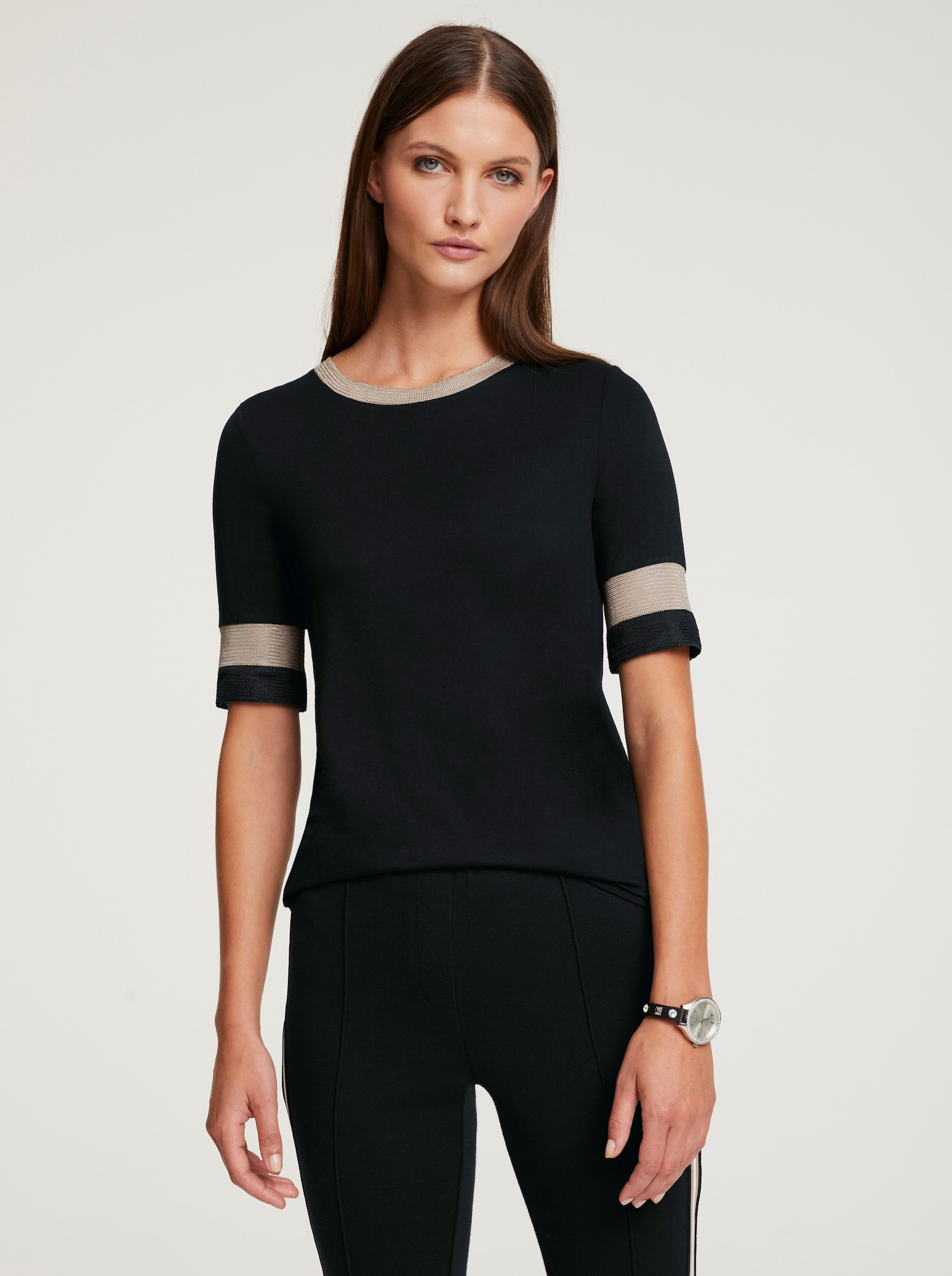 heine Rundhalsshirt mit Glanz-Details - schwarz