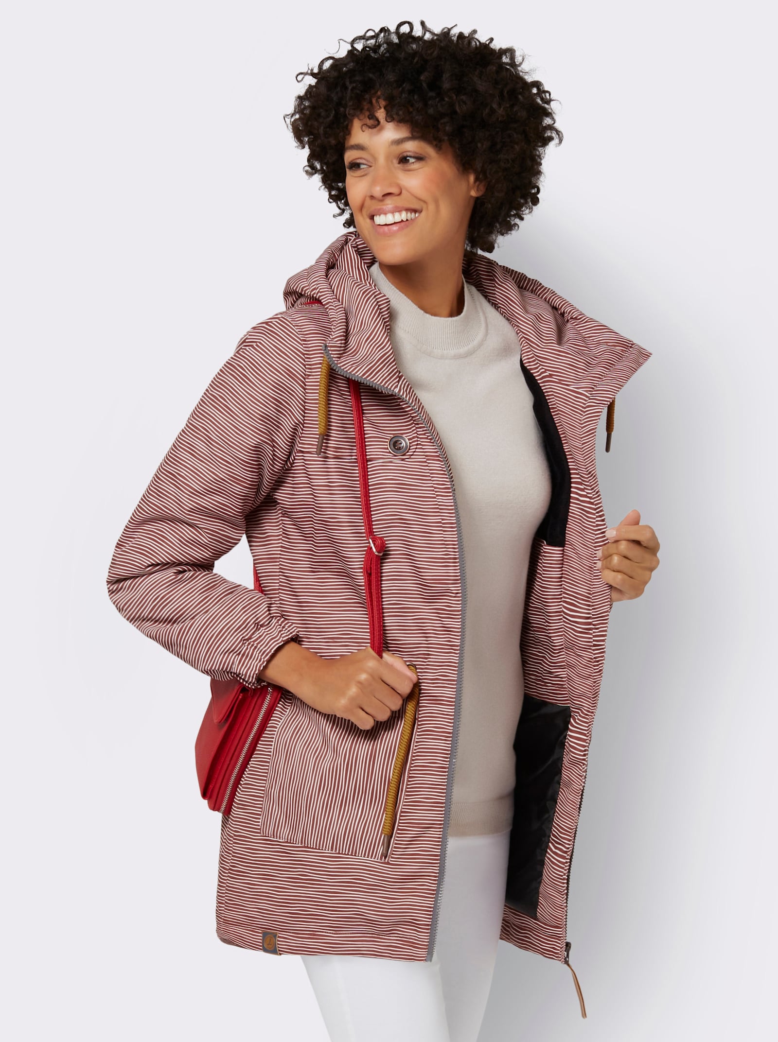 Jacke wind- und wasserabweisend - rostrot-weiss-geringelt