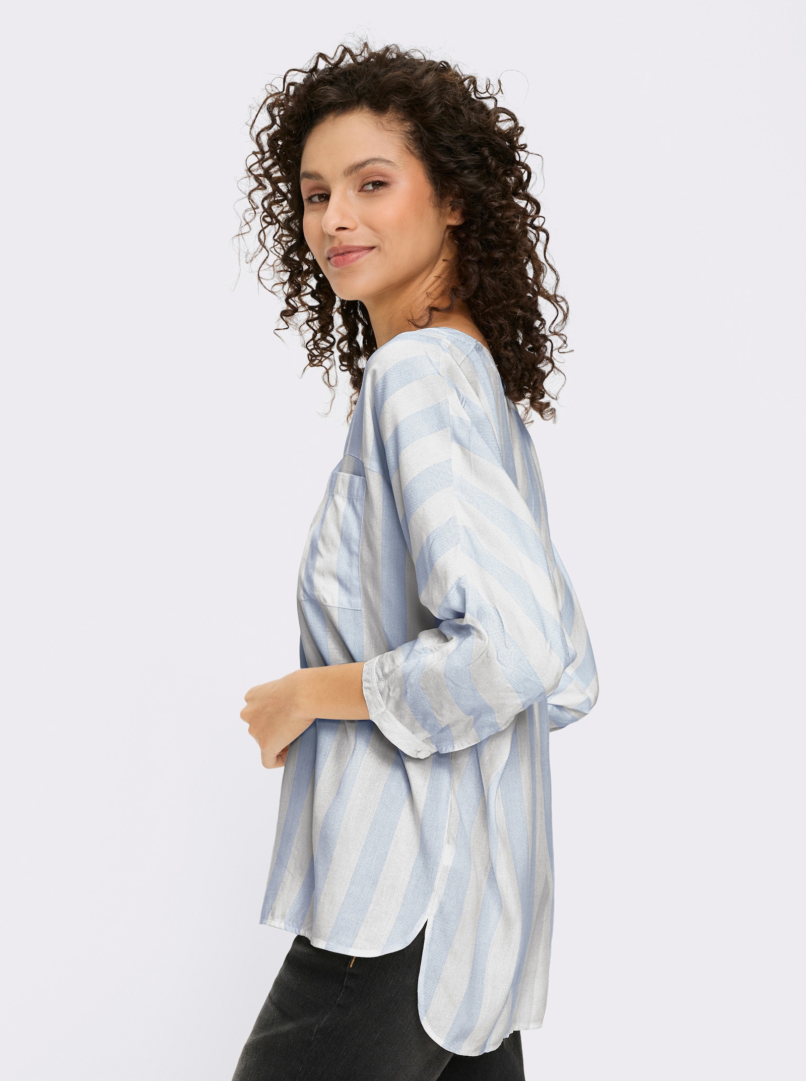 heine Gestreifte Bluse mit Fledermausärmeln - ecru-himmelblau-gestreift