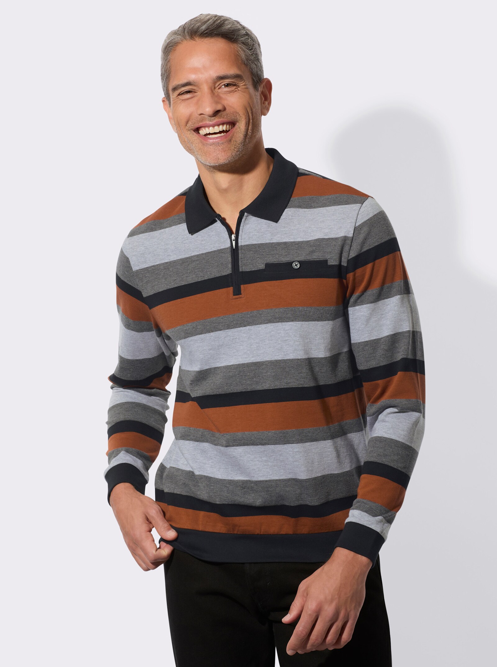 Sweatshirt in streepjesdessin - zwart/cognac gestreept