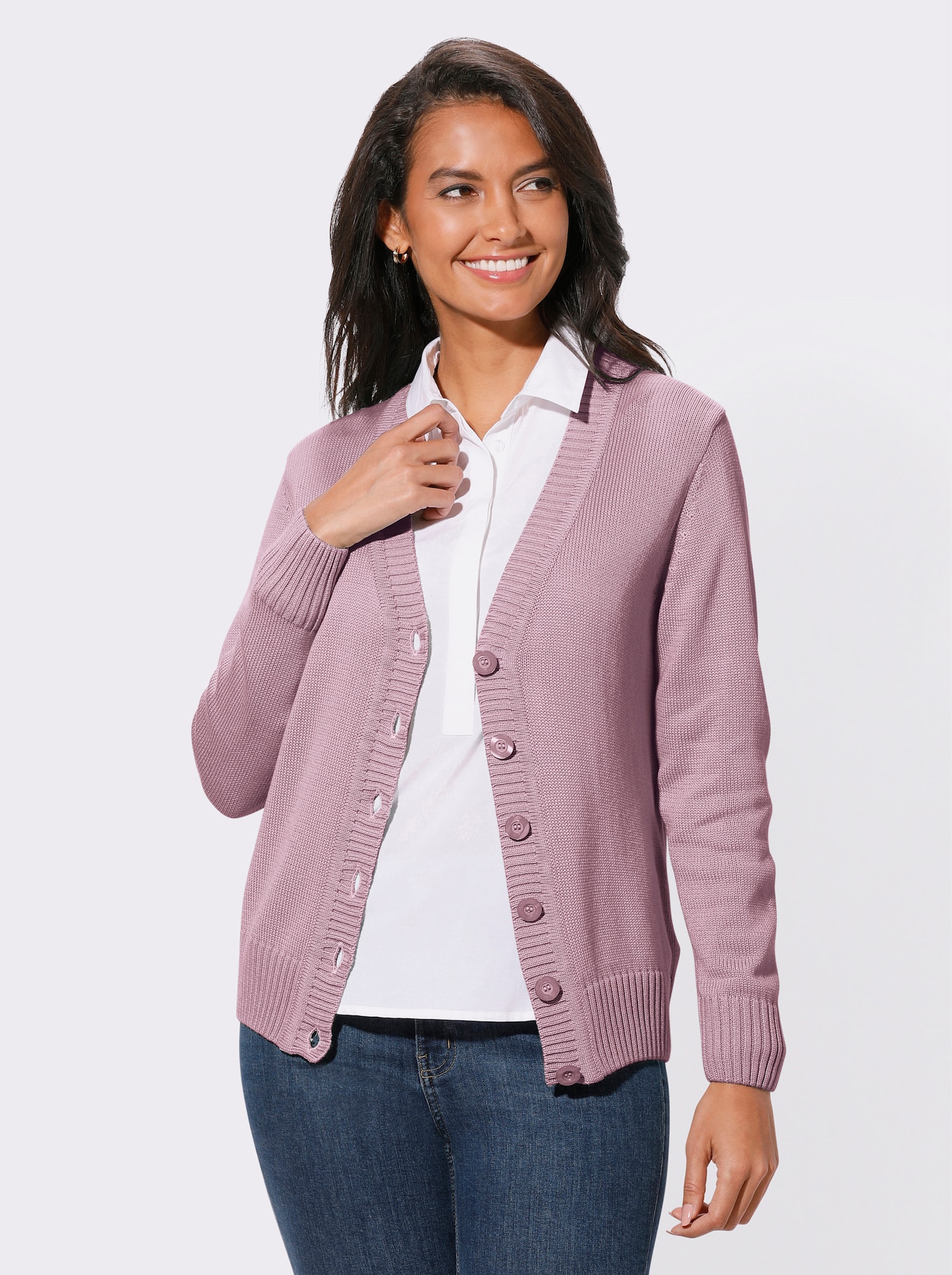 Strickjacke mit farblich abgestimmten Knöpfen - altrosé