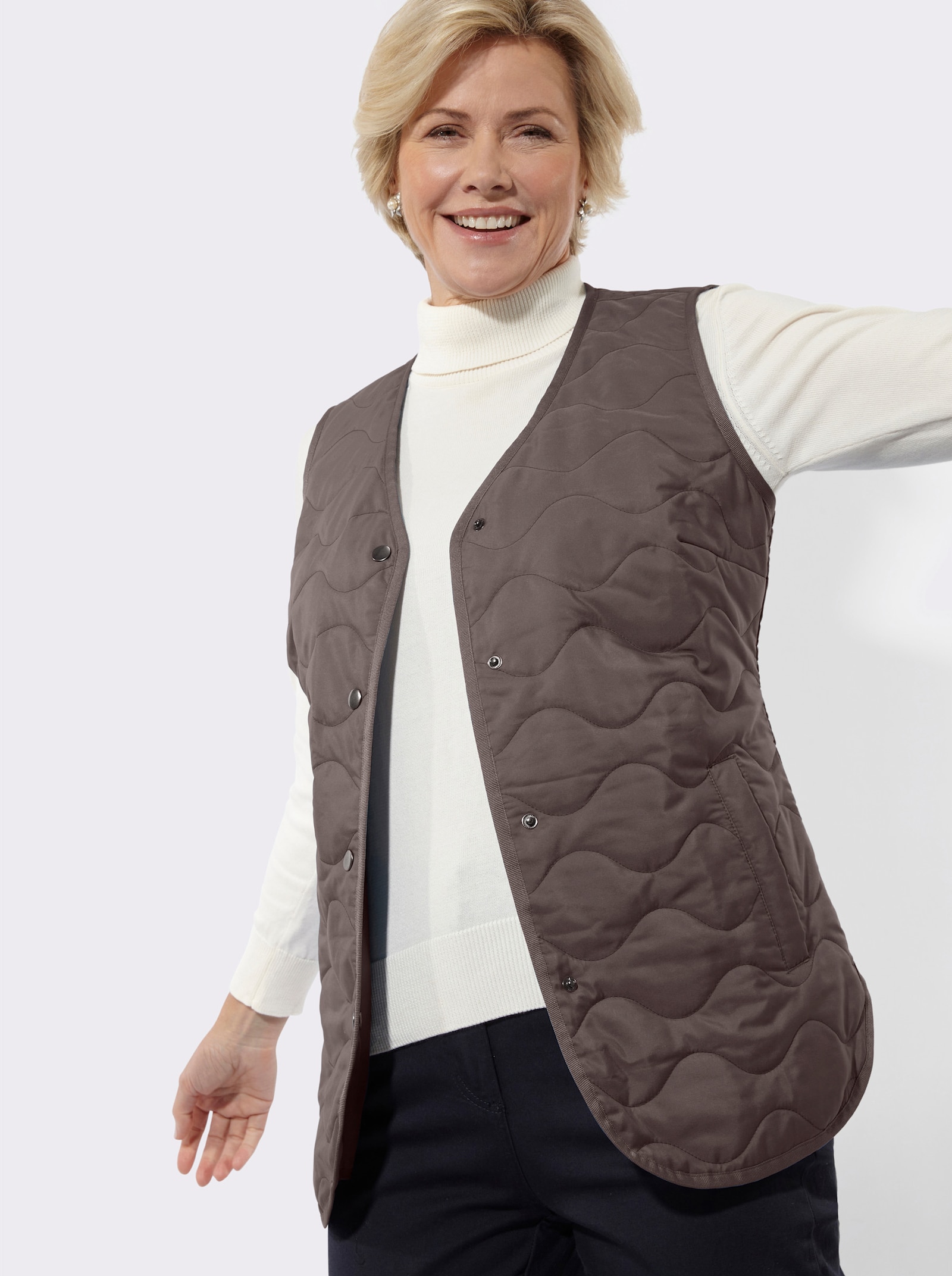 Steppweste mit Wellenmuster - dunkeltaupe