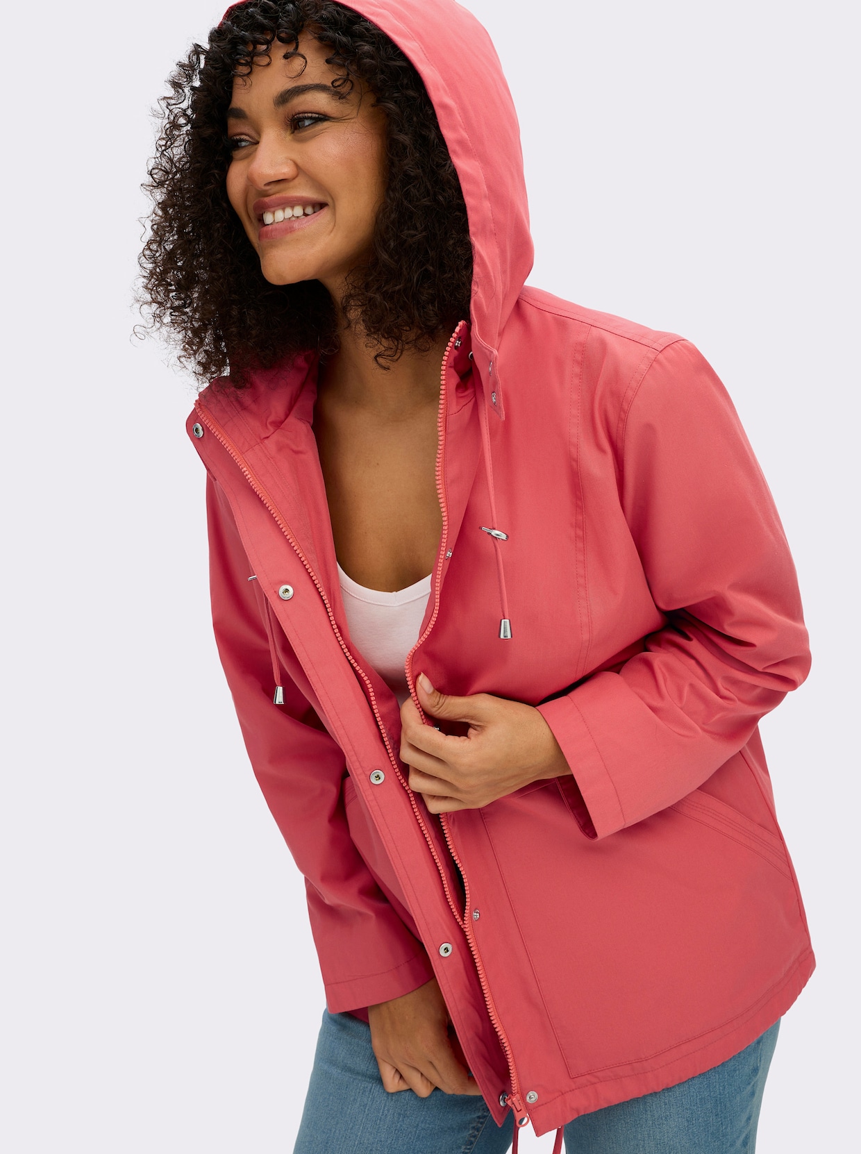 Kapuzenjacke mit Stehkragen - grapefruit