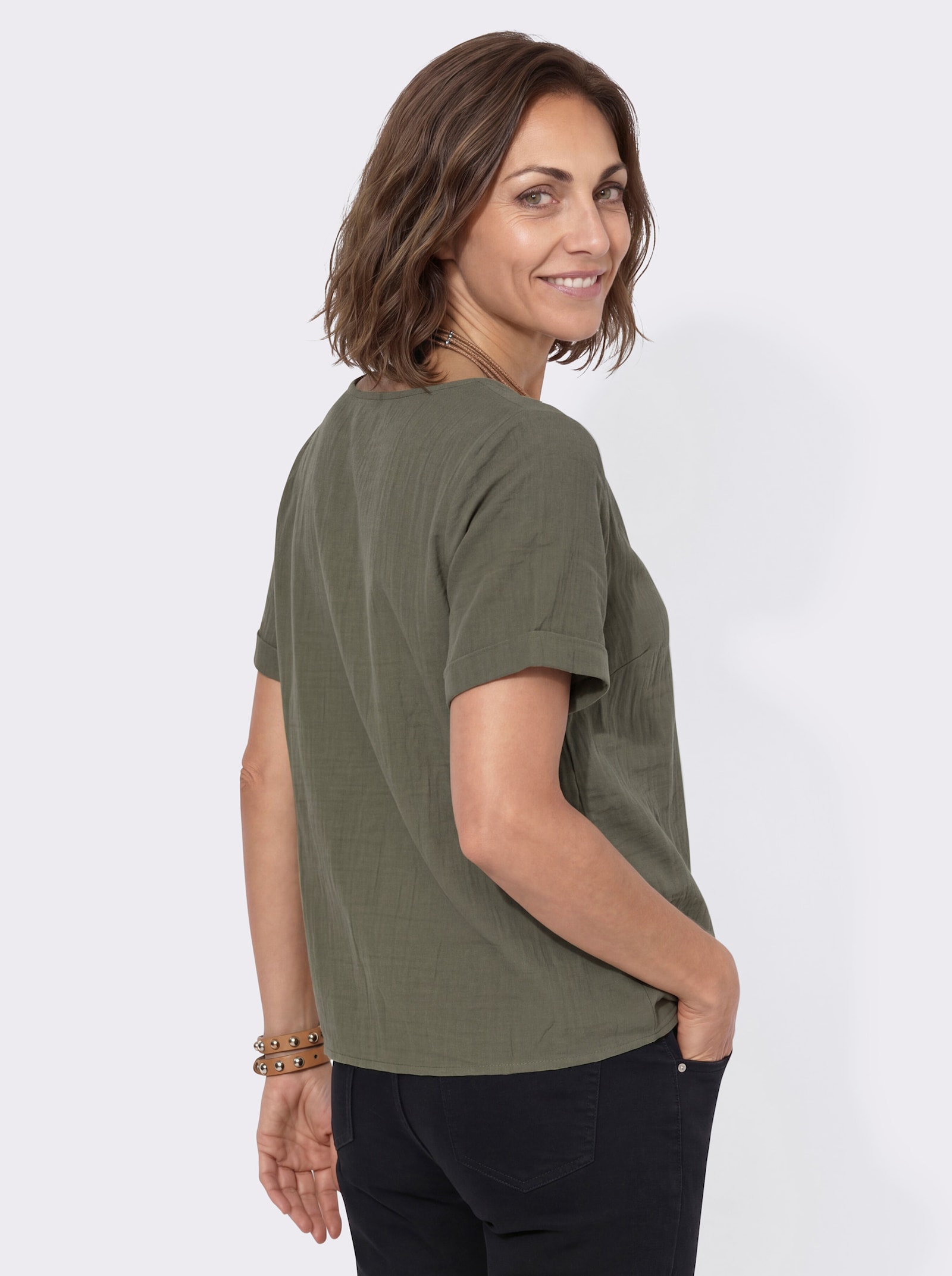 Schlupfbluse im Oversize-Schnitt - khaki