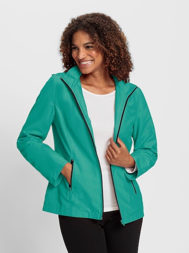 Kapuzenjacke mit Kontrast-Reißverschluss, gefüttert - smaragd