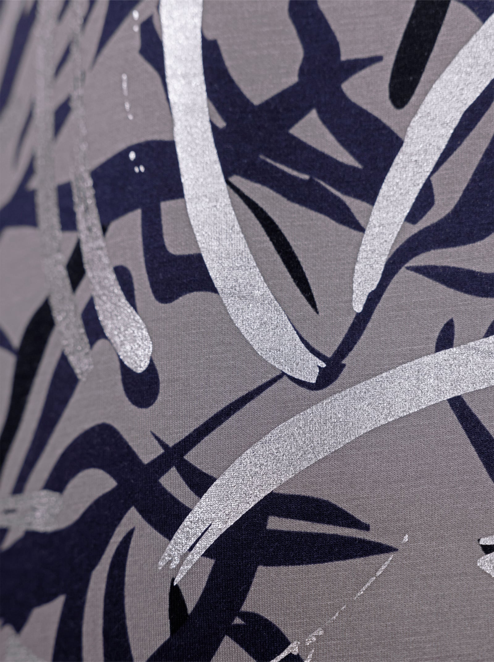 CREATION L PREMIUM Shirtjacke mit silberfarbenen Akzenten - grau-marine-bedruckt