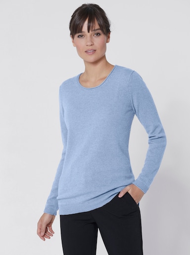 Kaschmirpullover mit Rollkanten - blau-meliert