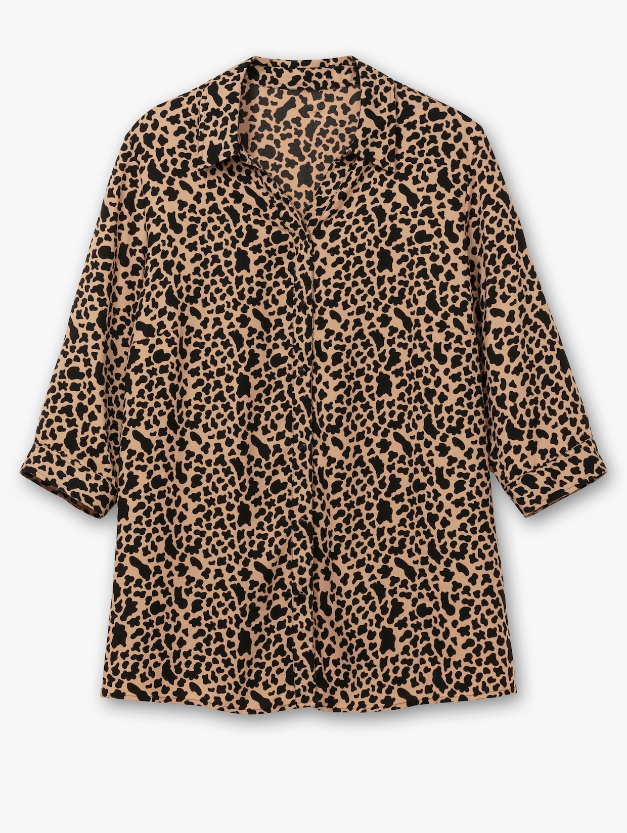 Longbluse - camel-schwarz-bedruckt