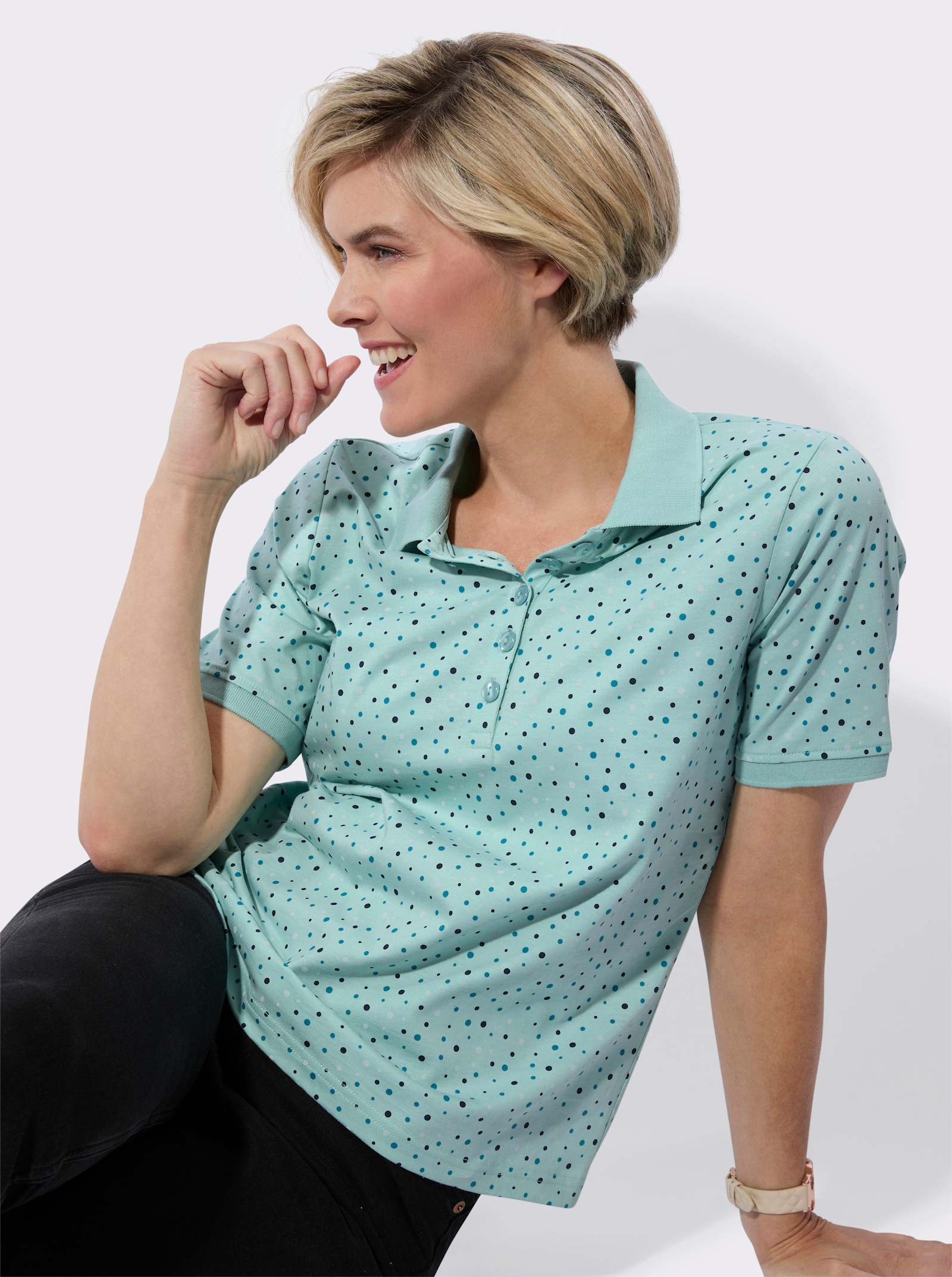 Poloshirt im Tupfendessin - mint-aquapetrol-getupft