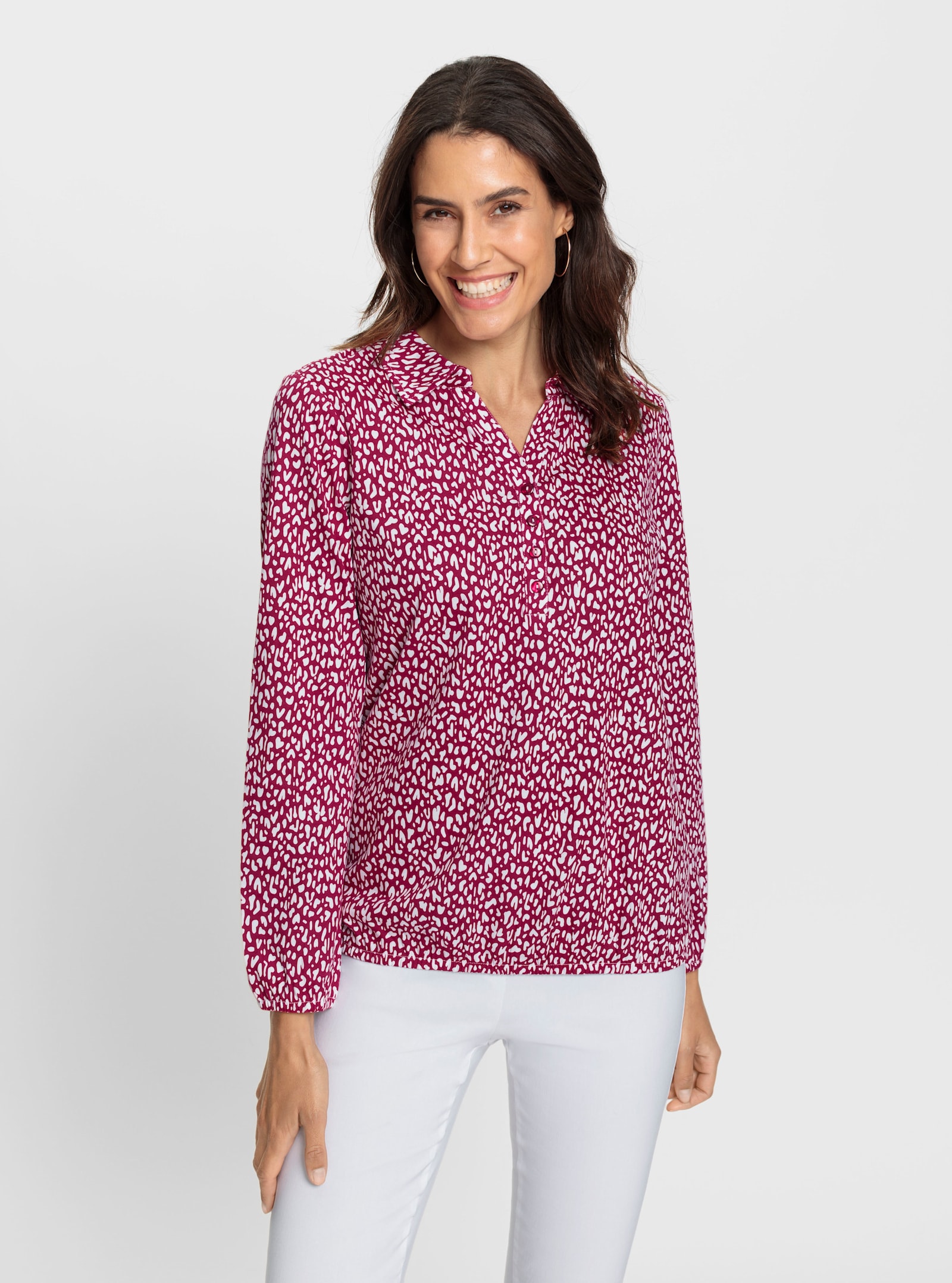 Langarmshirt mit Gummibündchen, bedruckt - kirsche-weiss-bedruckt