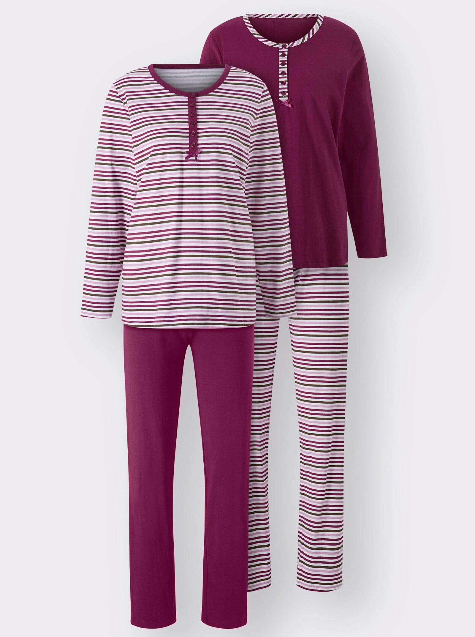 wäschepur Schlafanzüge aus reiner Baumwolle - malve+ malve-geringelt