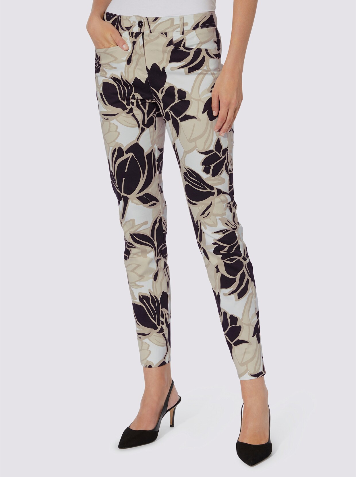 heine Druck-Hose - beige-schwarz-bedruckt