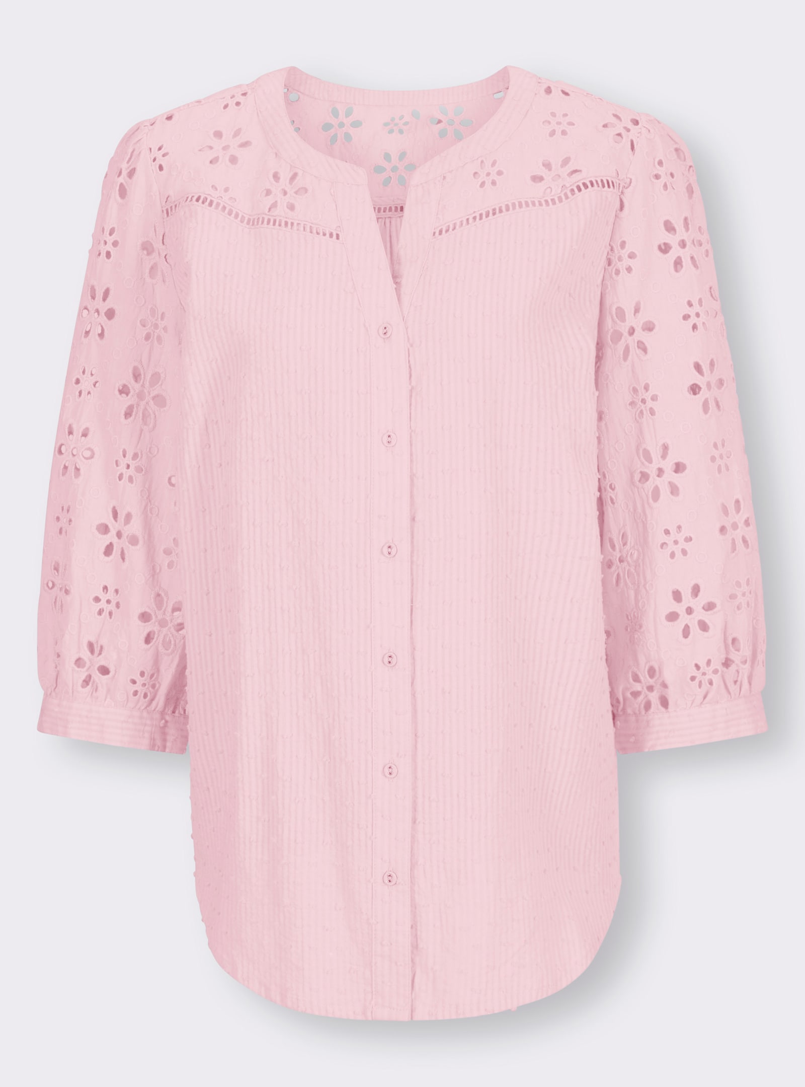 heine Baumwollbluse mit Lochstickerei - hellrosé