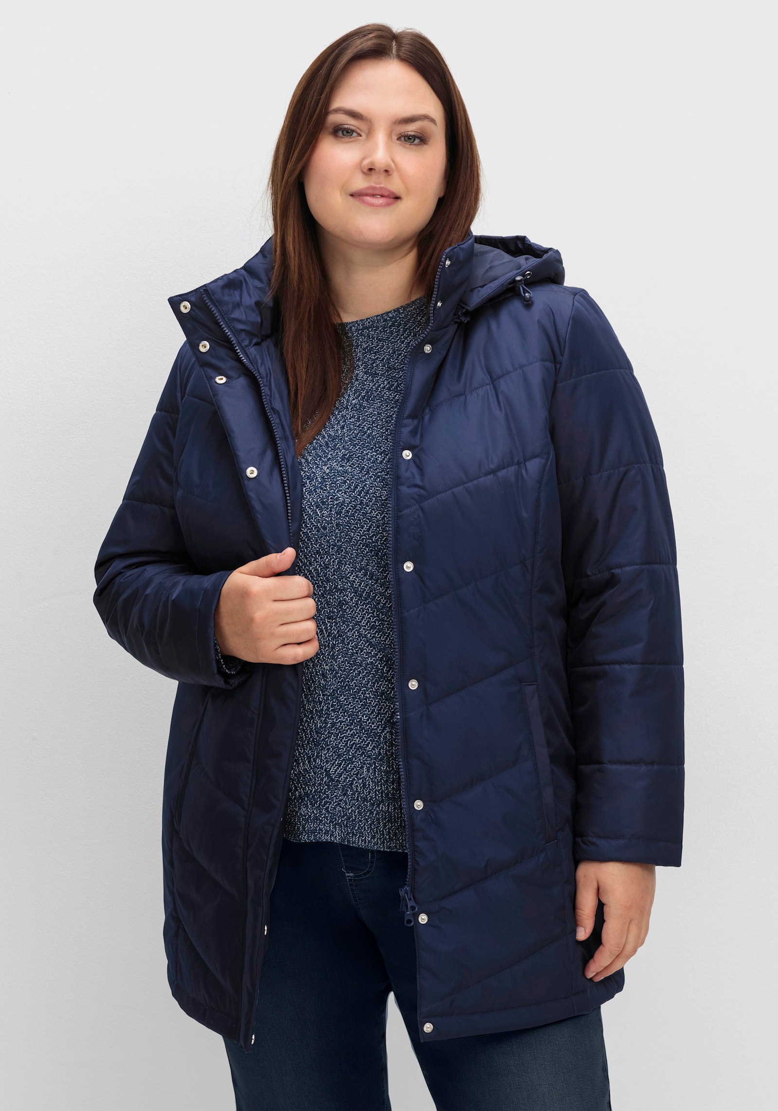 Longjacke mit abnehmbarer Kapuze - marine
