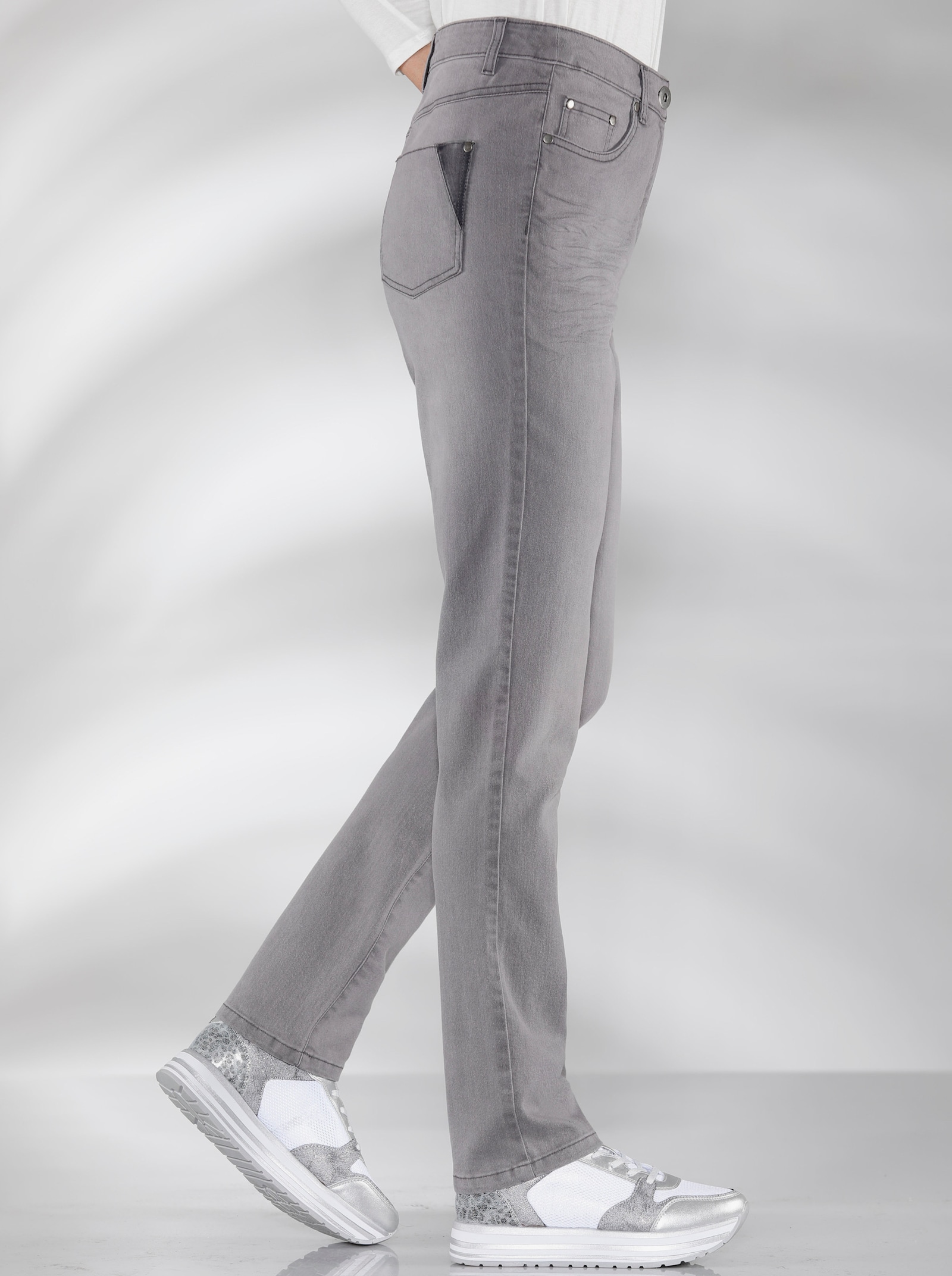 Stretch-Jeans in Used-Optik - grey-denim