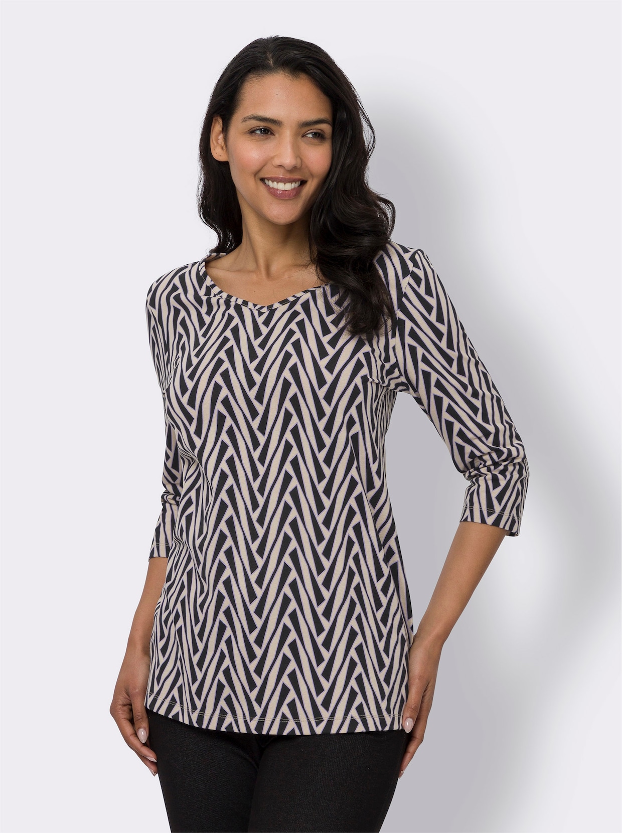 Shirt met 3/4-mouw - beige geprint