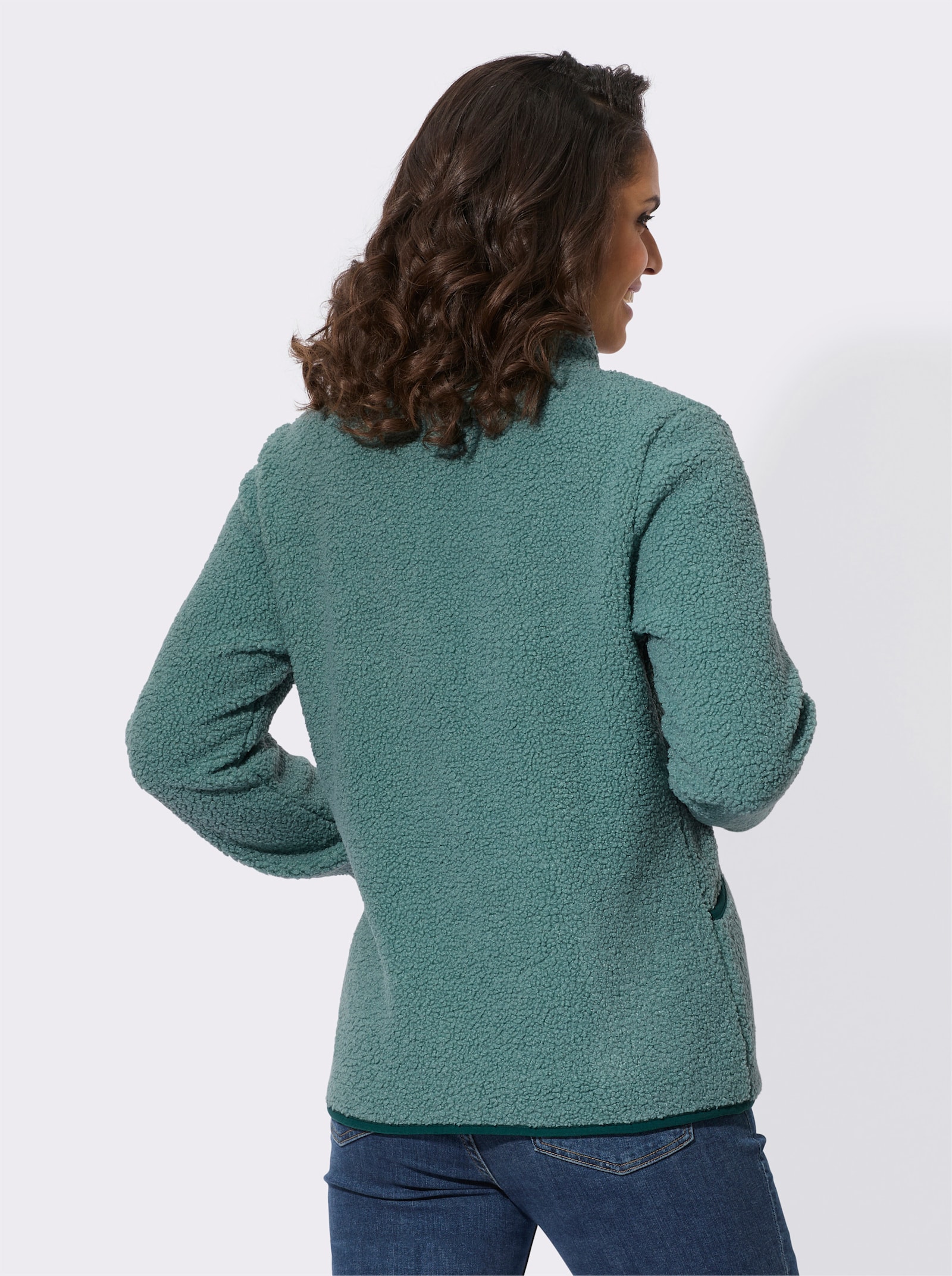 Fleeceshirt mit Kontrastpaspeln - jade