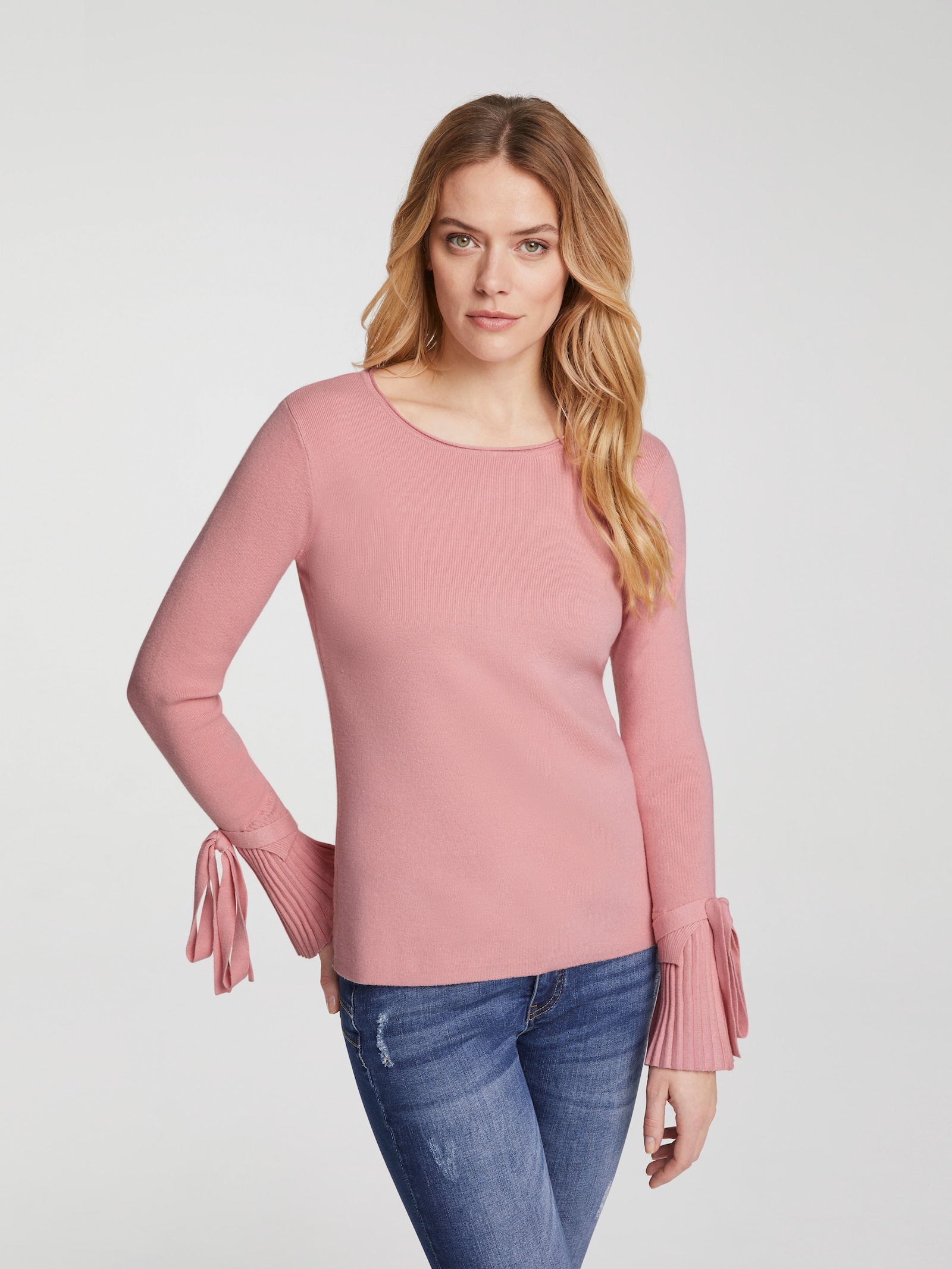 heine Feinstrickpullover mit Ärmelabschlüssen in Plissee-Optik - rosé