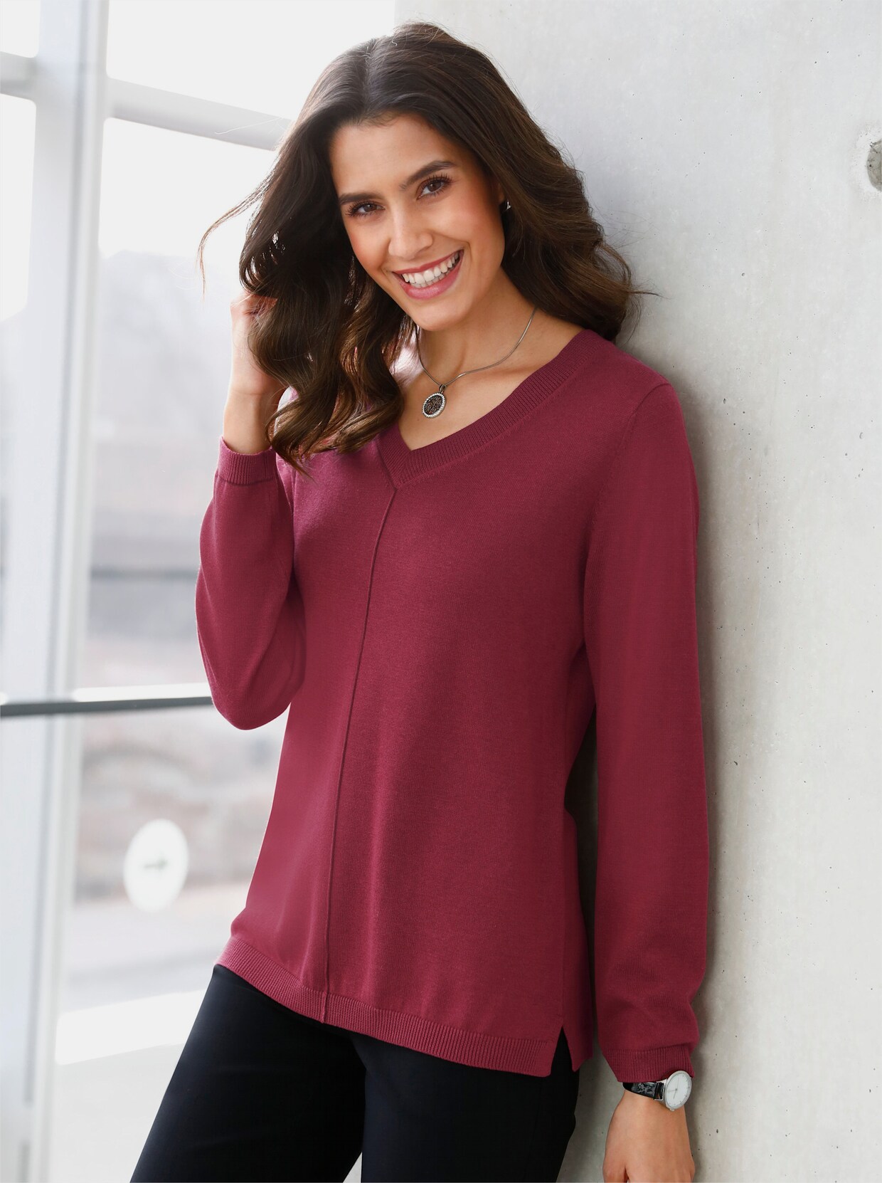Langarm-Pullover - kirsche