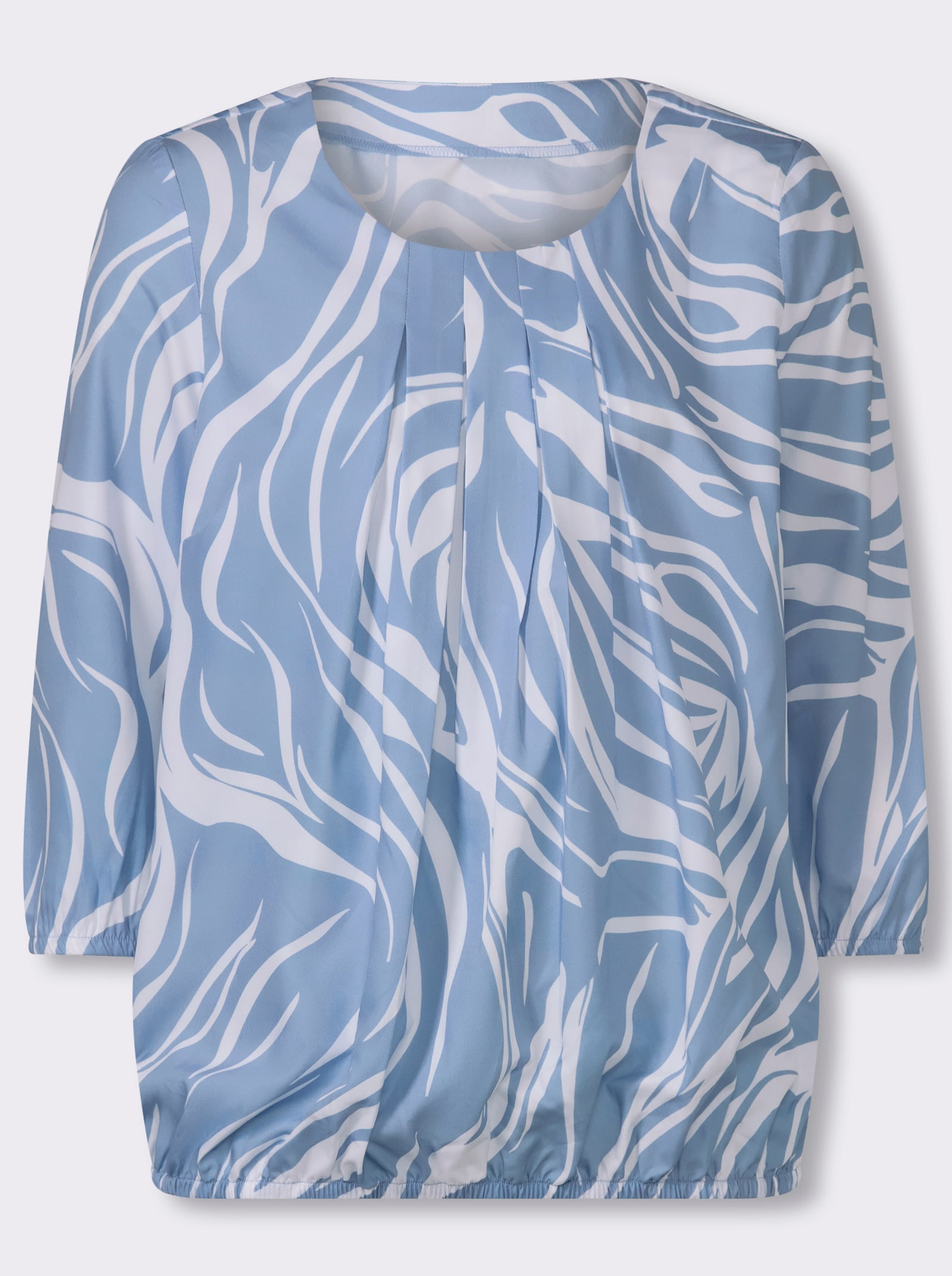 Schlupfbluse mit elastischen Abschlüssen - ecru-bleu-bedruckt
