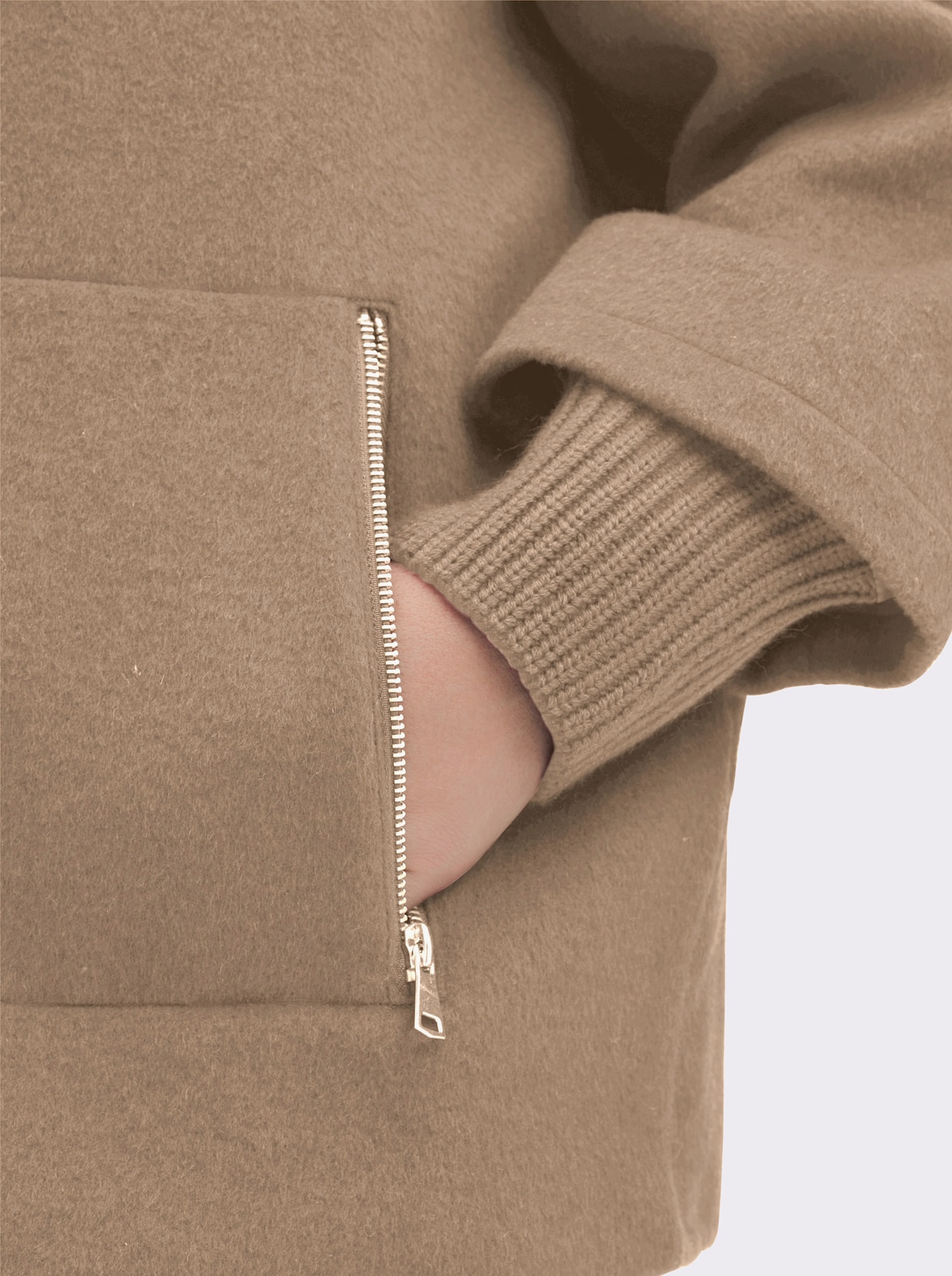 Manisa Wolljacke mit Strickeinsatz am Kragen - camel-sand-meliert