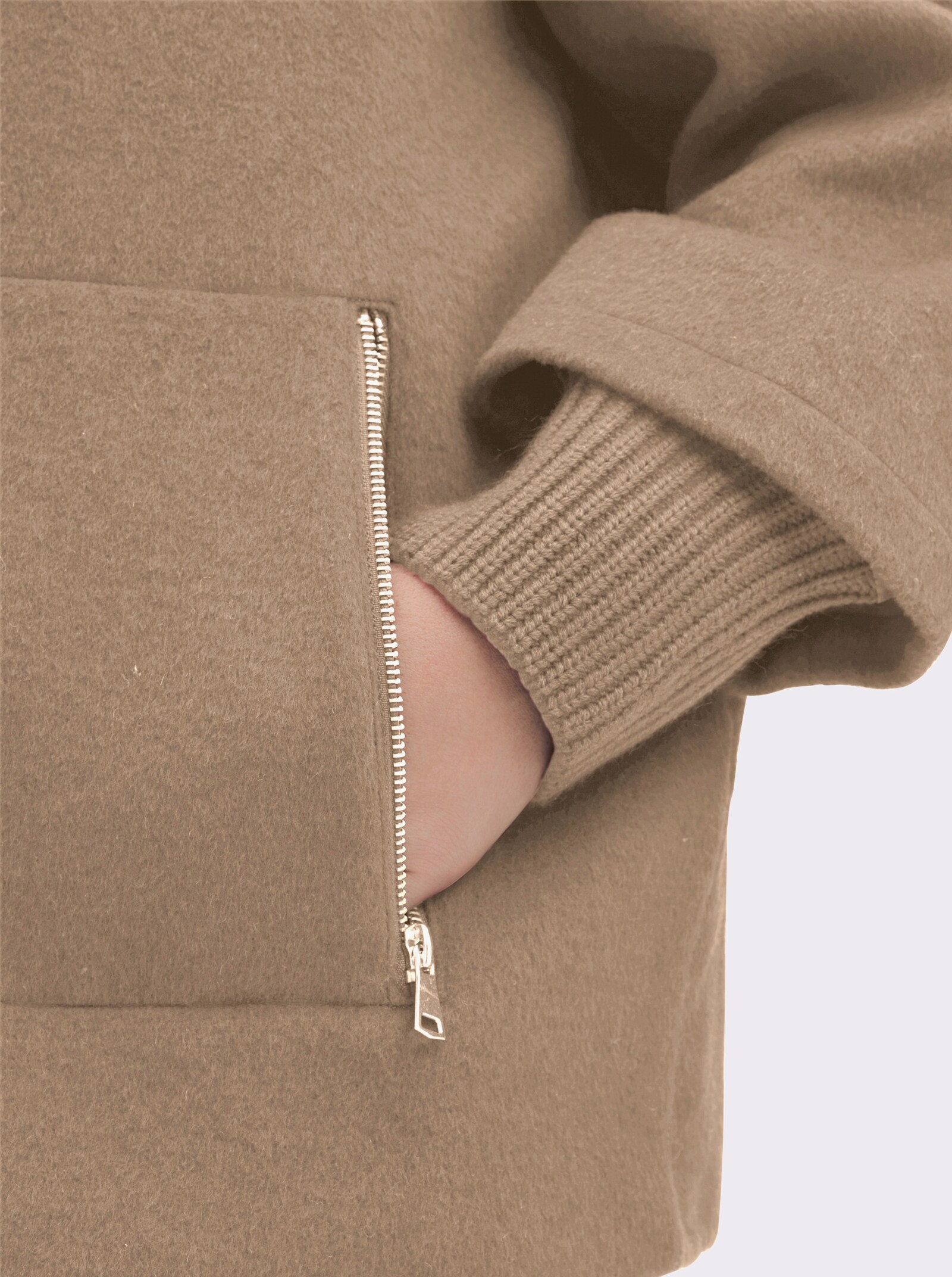 Manisa Wolljacke mit Strickeinsatz am Kragen - camel-sand-meliert