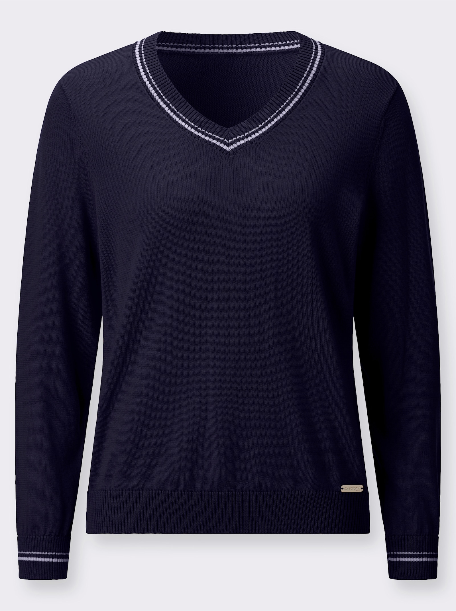 Baumwollpullover mit Kontraststreifen - marine