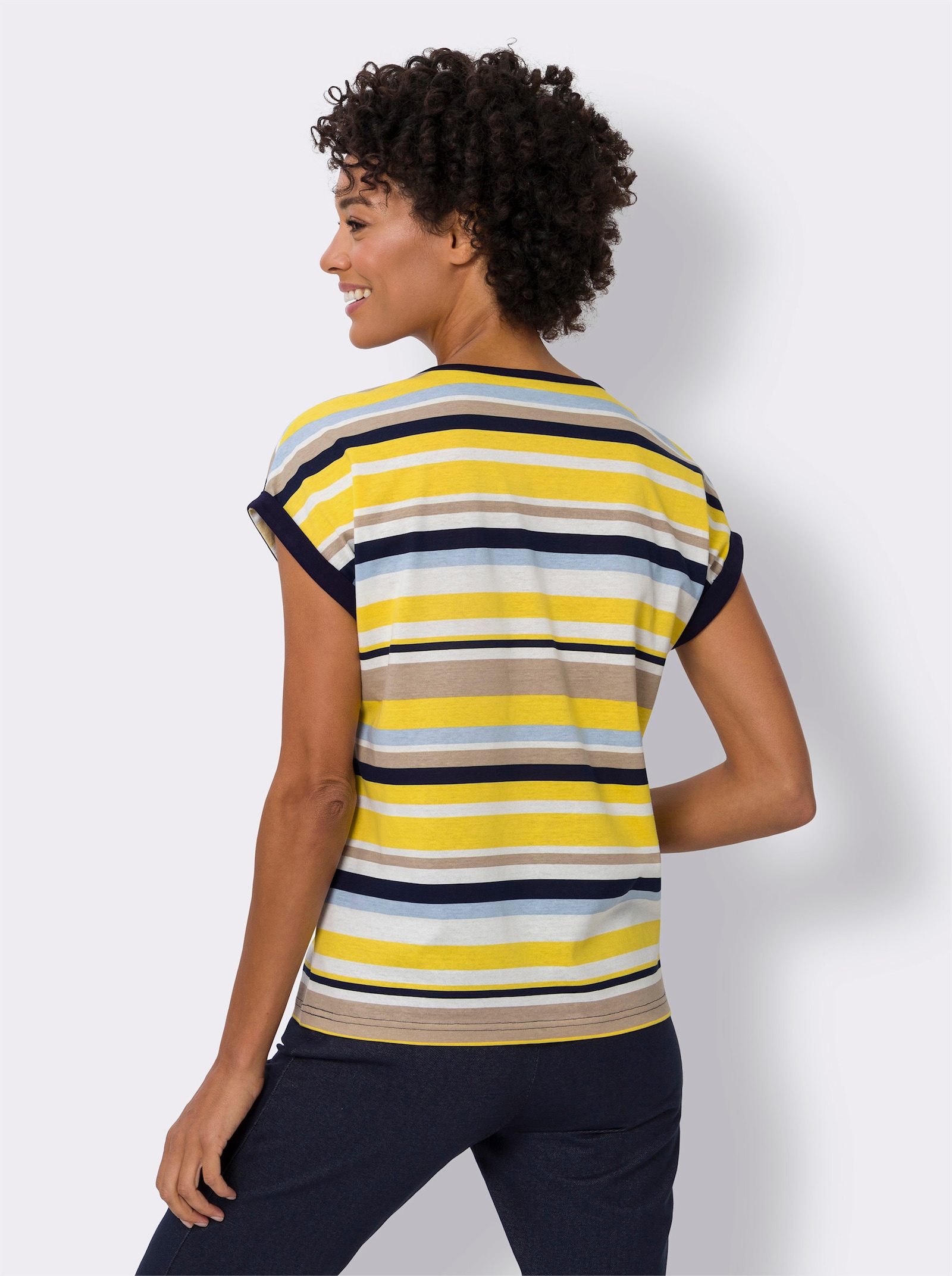 Streifenshirt mit Ärmelaufschlag - sonnengelb-marine-geringelt