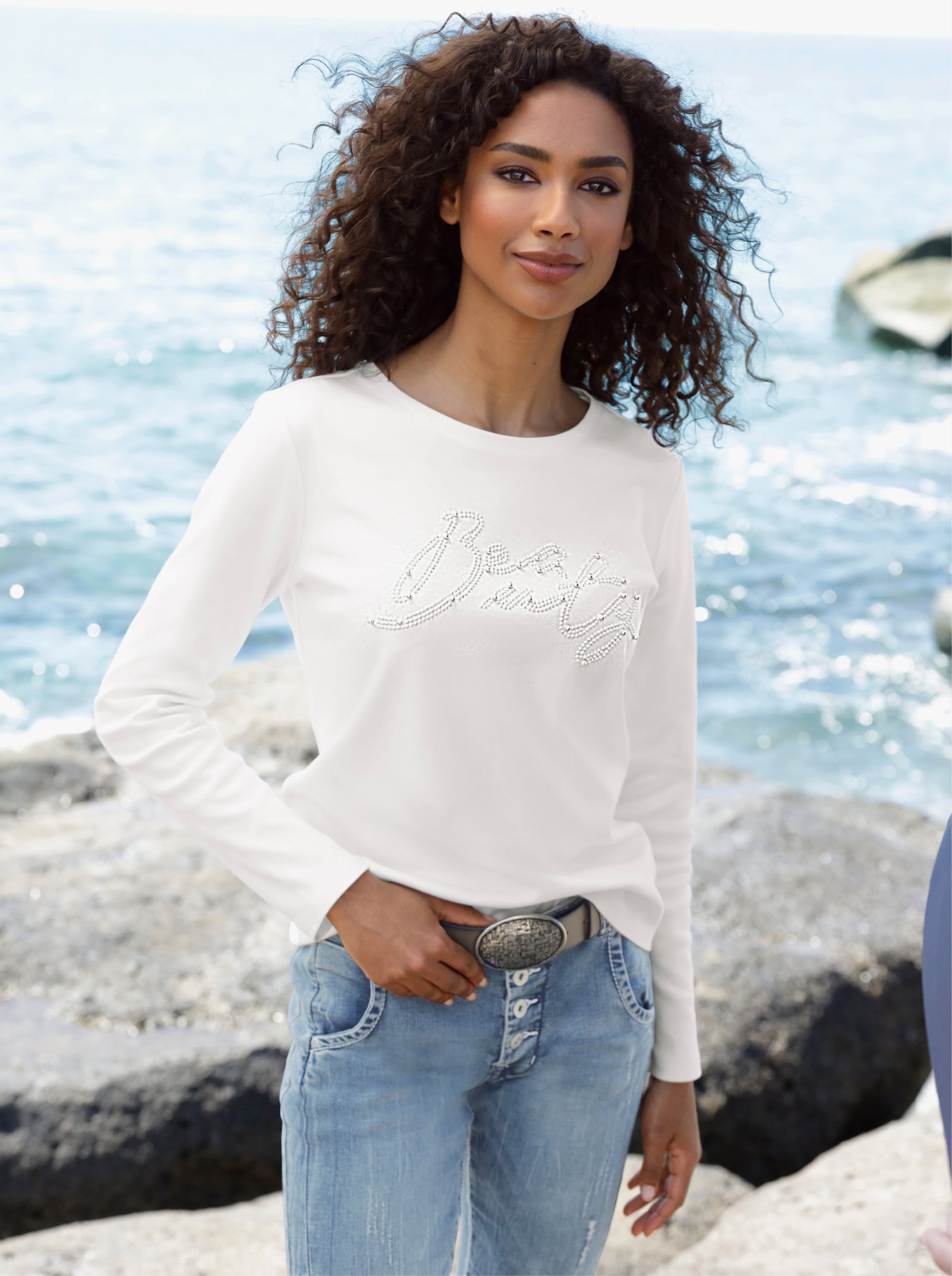 heine Tričko s ozdobnými perličkami - ecru