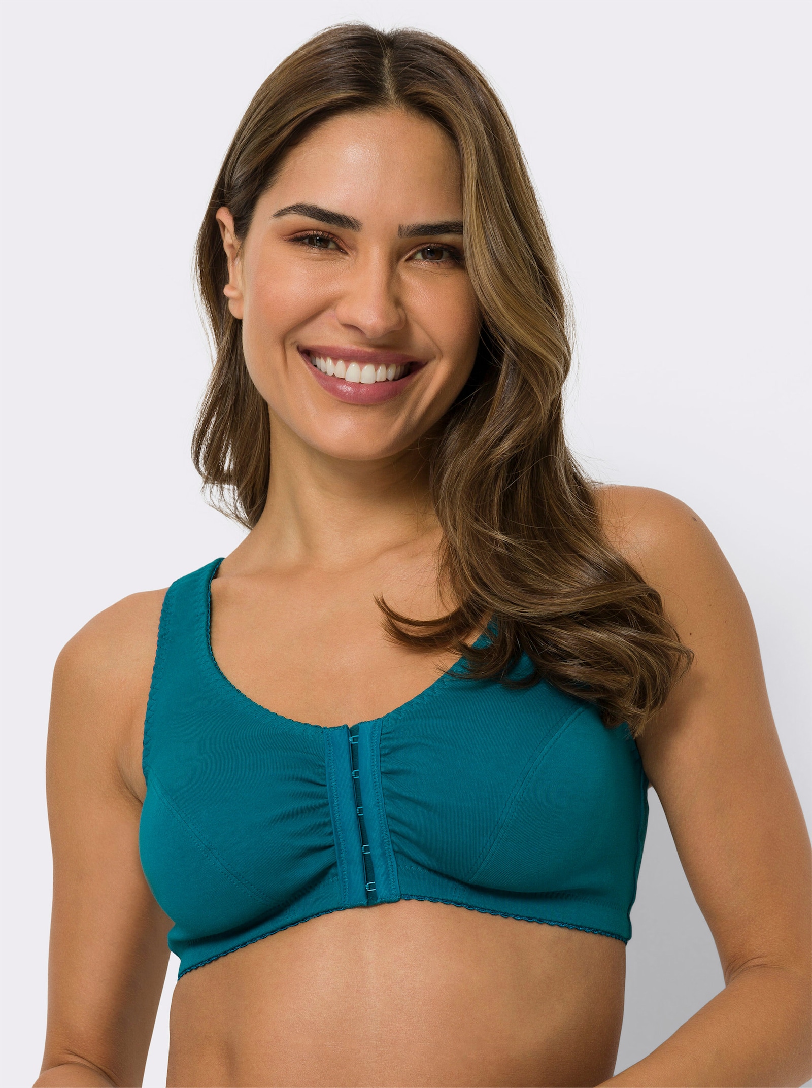 Beugelloze beha in set van 2 - aquapetrol + ivoor bedrukt