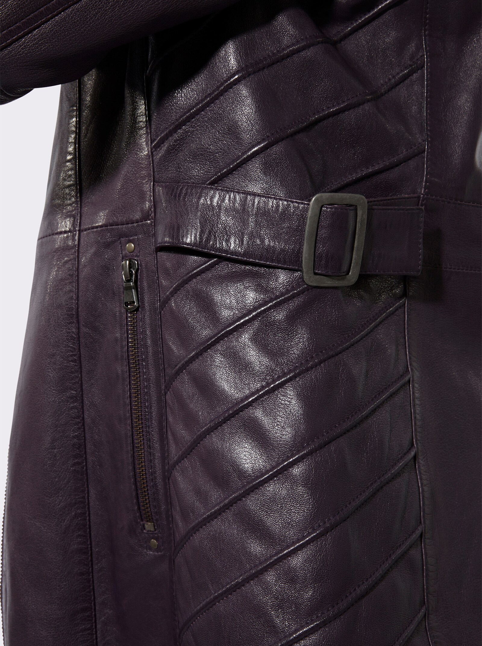 Mainpol Lederjacke in kaschierender Longform - aubergine