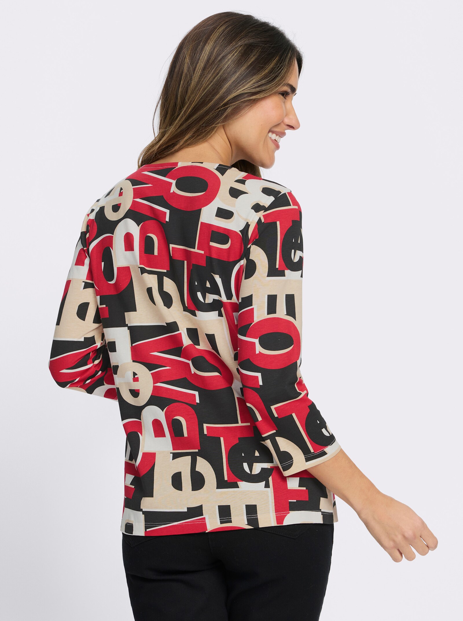 3/4-Arm-Shirt mit Lettering-Druck - rot-schwarz-bedruckt
