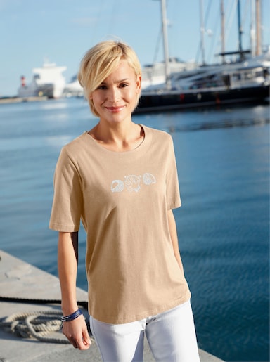 Kurzarmshirt mit Muschel-Druck - beige