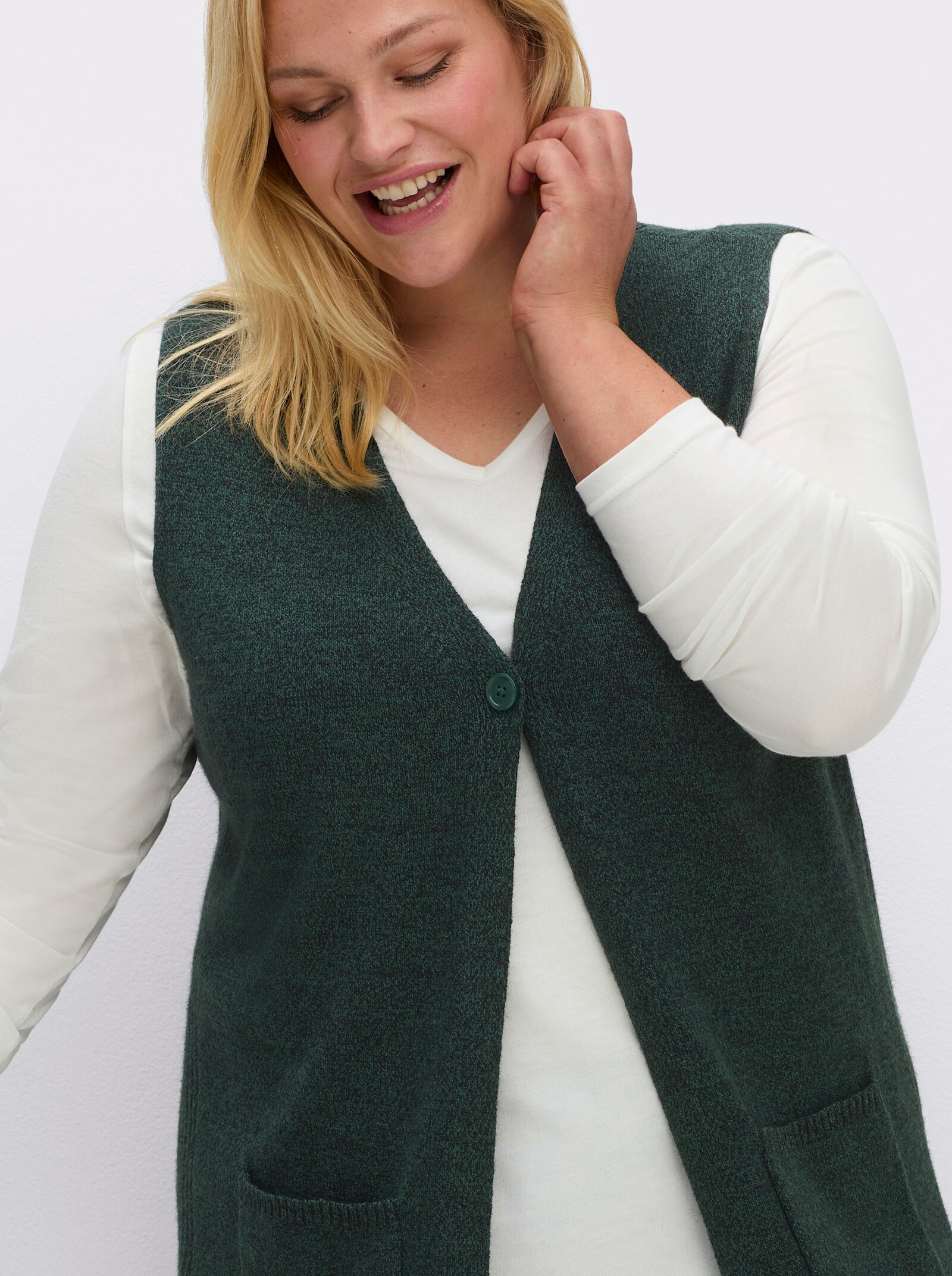 sheego Strickweste aus Melangegarn - moos-meliert