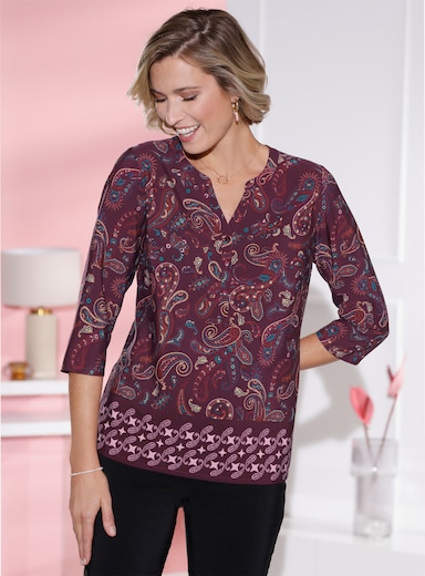 Comfortabele blouse - bordeaux/hortensia bedrukt