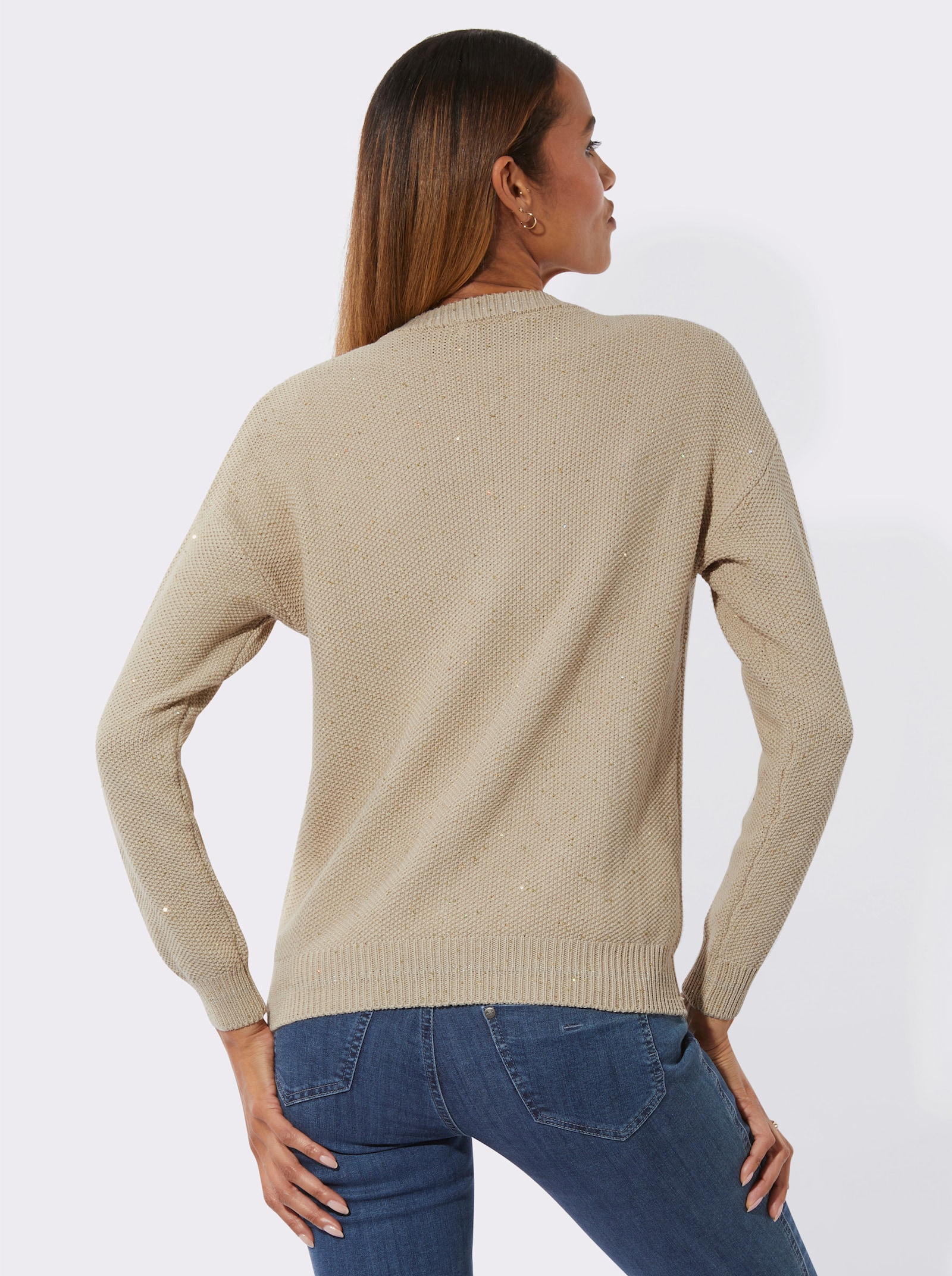 Strickjacke mit Glanzgarn und Pailletten - sand