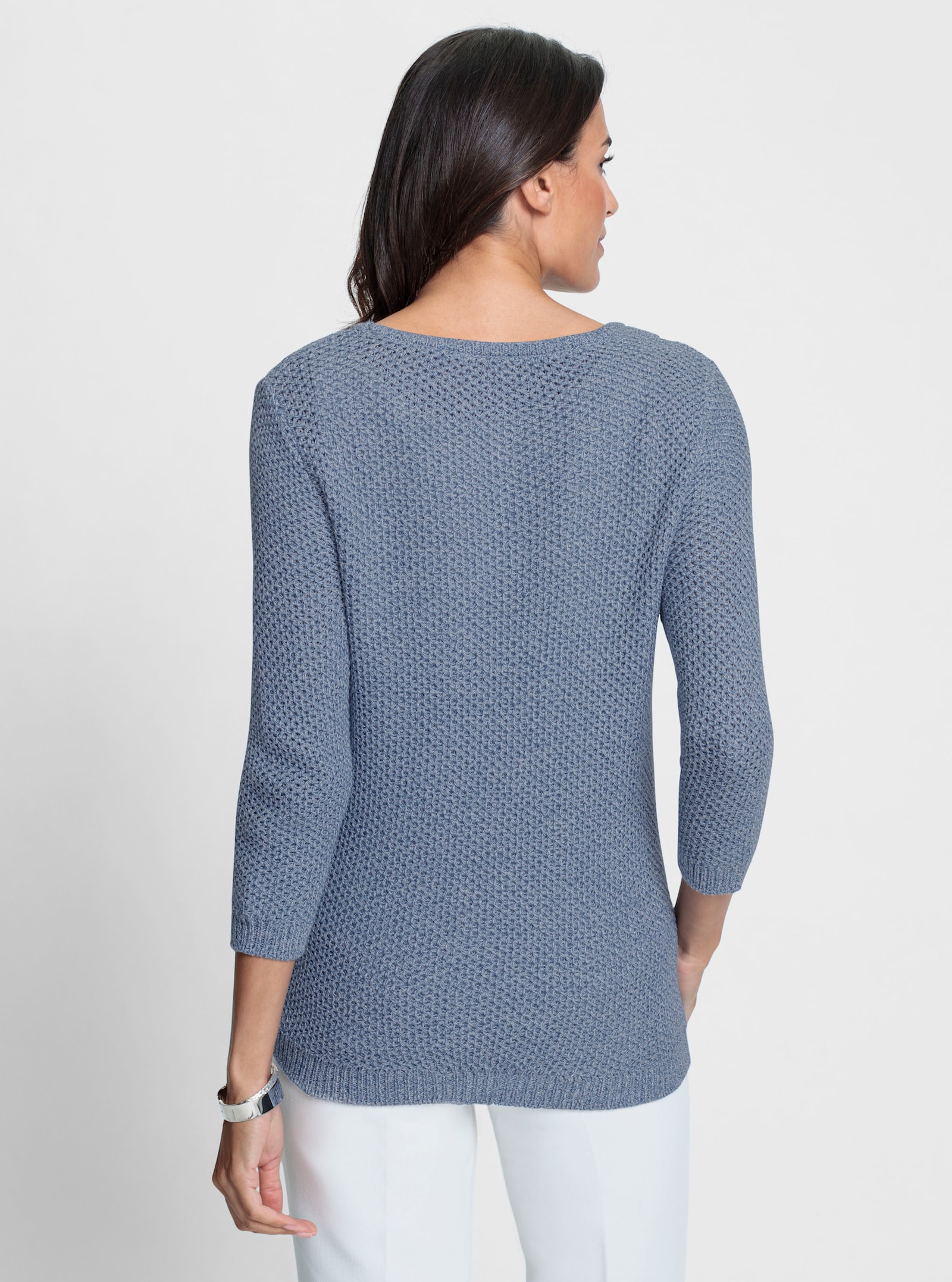 Baumwollpullover aus Melange-Garn - jeansblau-weiß-meliert