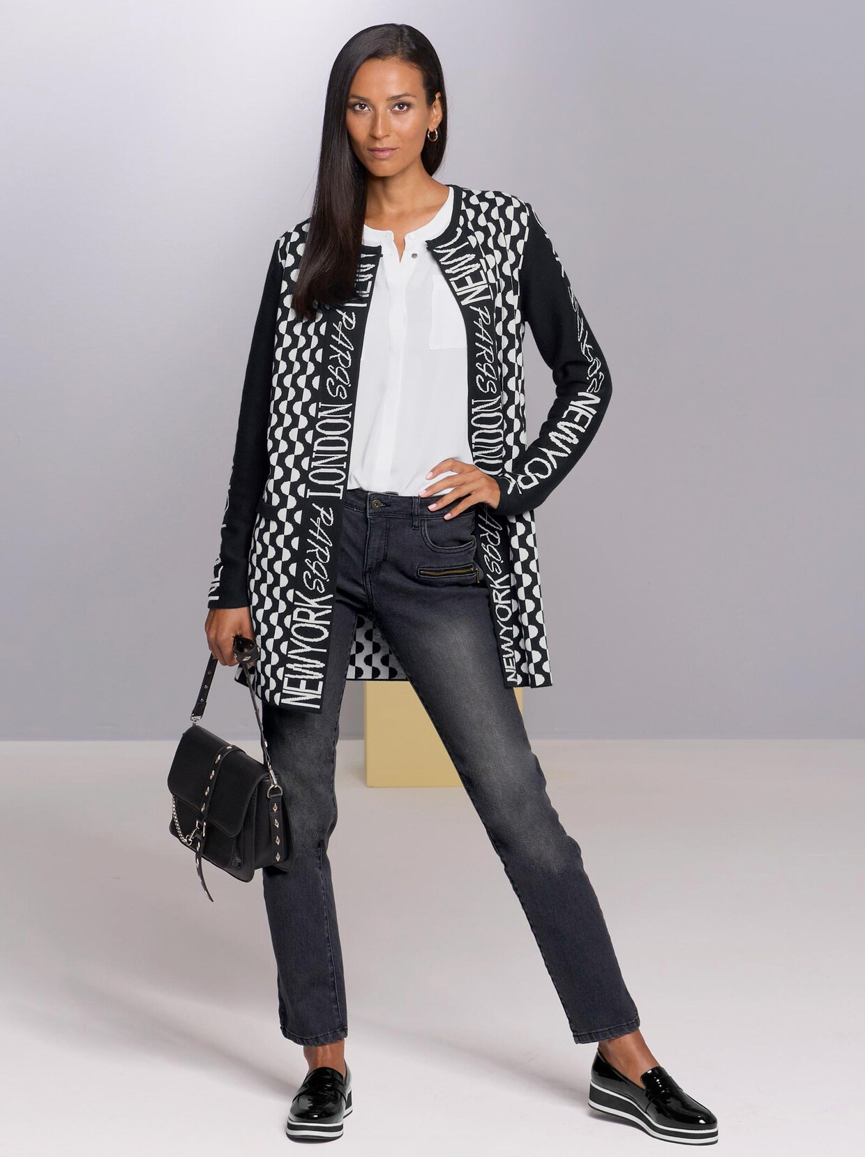 Rick Cardona Strickjacke - schwarz-ecru-gemustert